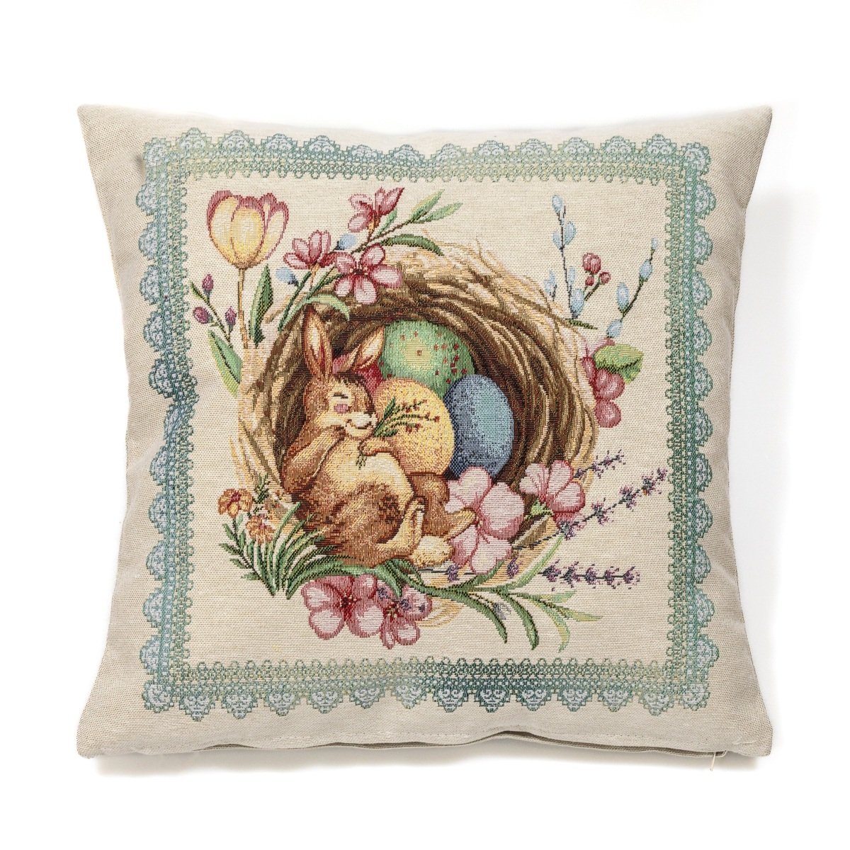 Dekorační povlak na polštářek RETRO VELIKONOČNÍ OŠATKA SE ZAJÍČKEM, 45x45cm