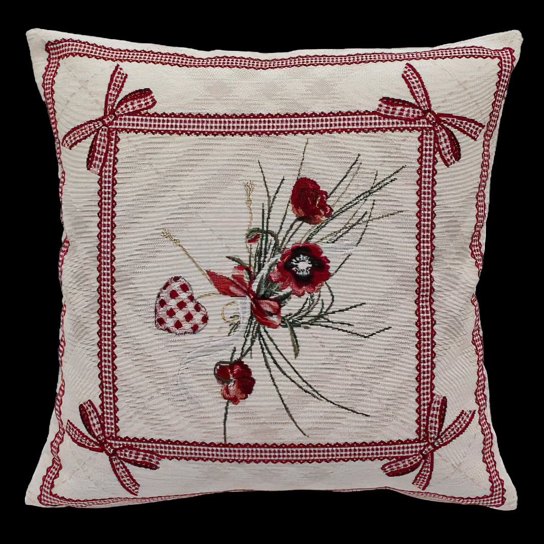 Dekoratex Dekorační povlak na polštářek RETRO VLČÍ MÁKY ORÁMOVANÉ MAŠLÍ, červená, 45x45cm