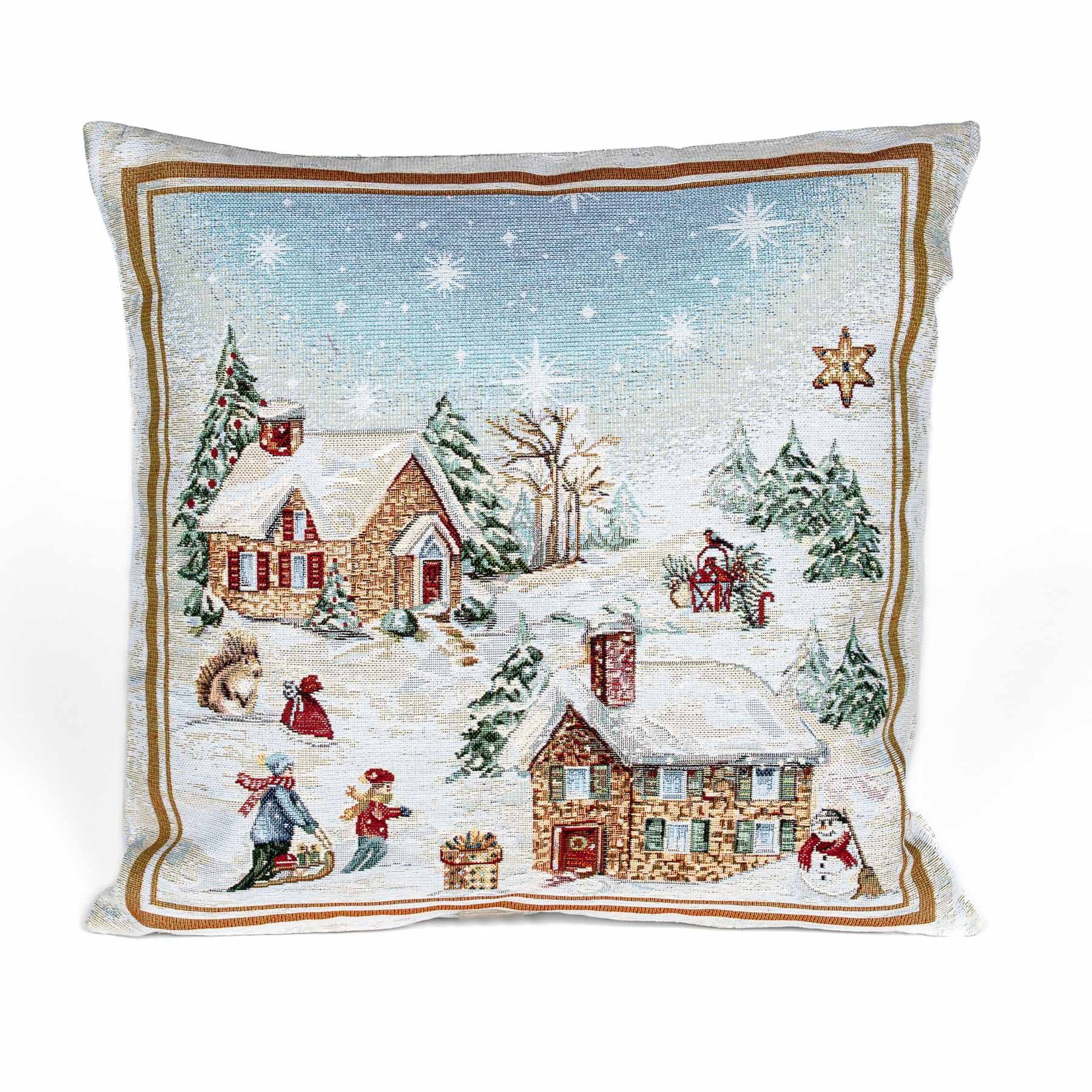 Dekorační povlak na polštářek vánoční RETRO ZIMNÍ RADOVÁNKY, modro-béžová 45x45cm