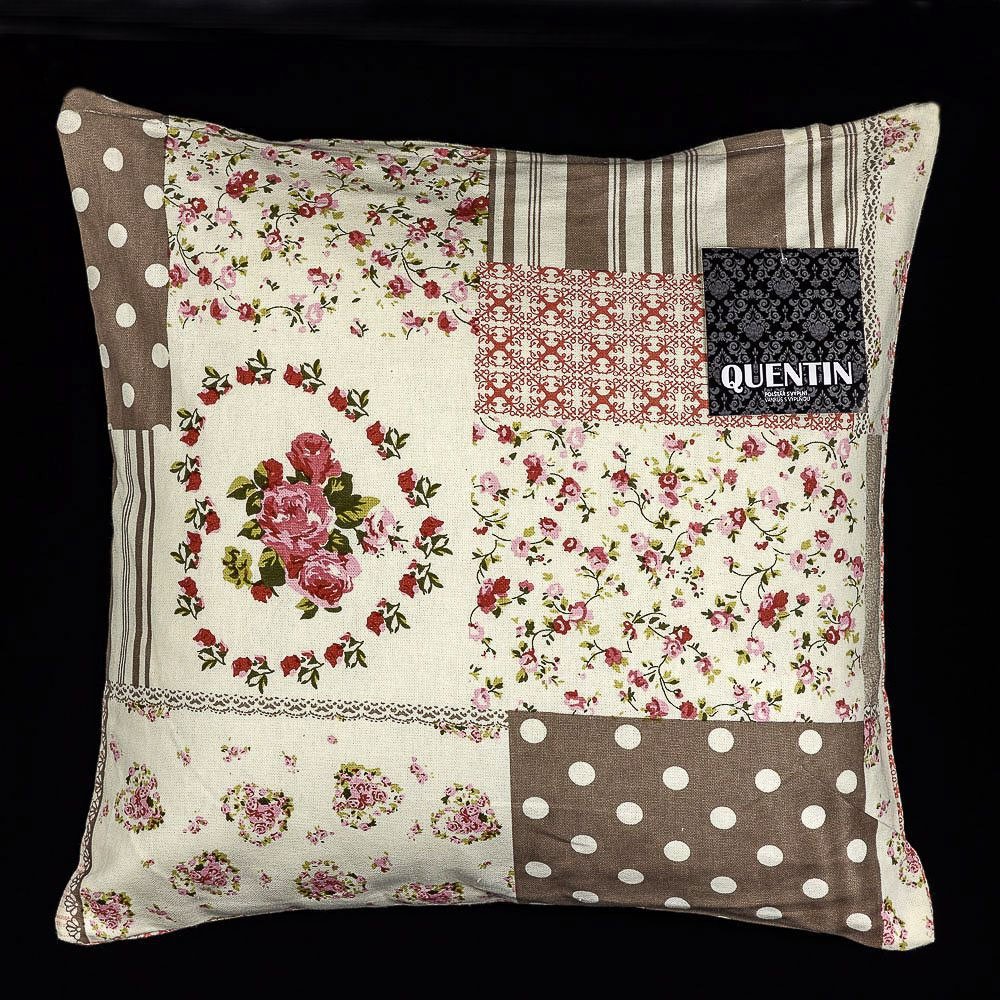 Quentin polštářek VINTAGE QK-062 starorůžový patchwork, 40x40cm