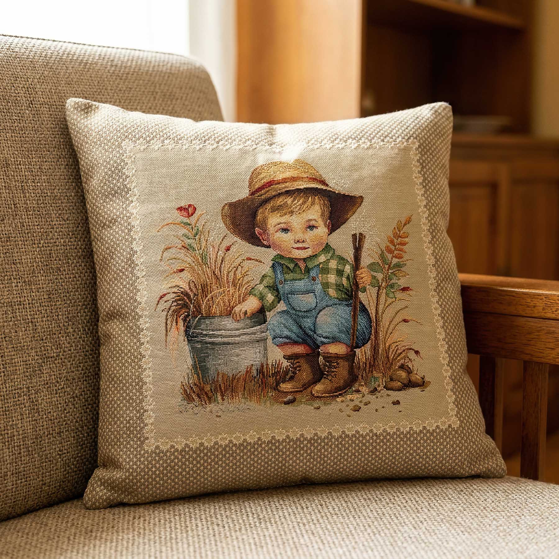 Dekoratex Dekorační povlak na polštářek RETRO CHLAPEC ZAHRADNÍK, béžová 45x45cm