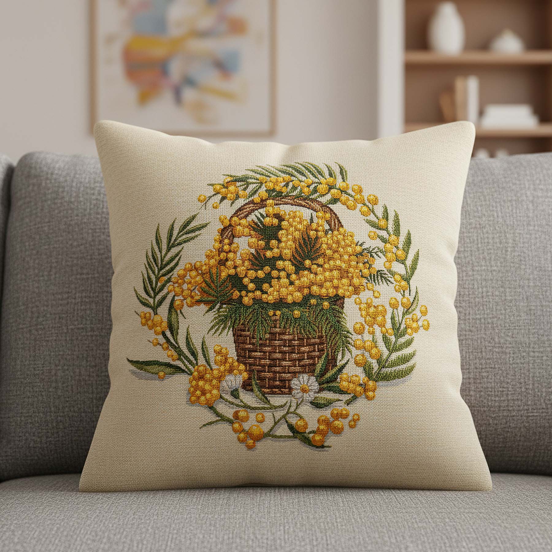 Levně Dekoratex Dekorační povlak na polštářek RETRO RAKYTNÍK, žlutá 45x45cm