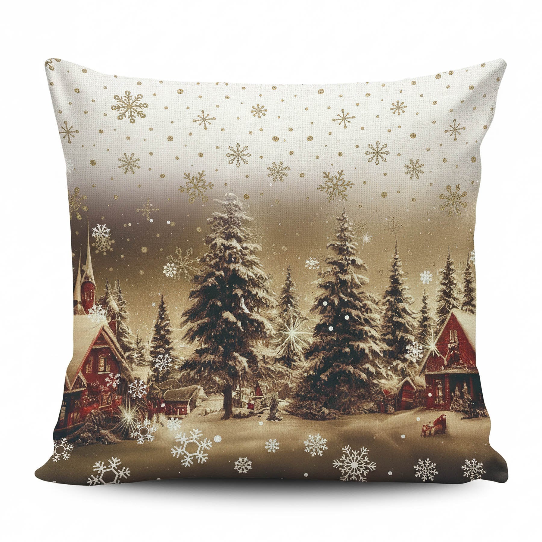 Forbyt Vánoční povlak Zasněžená krajina 40x40 cm Varianta: Vánoční povlak Zasněžená krajina CYH6019R 40x40 cm