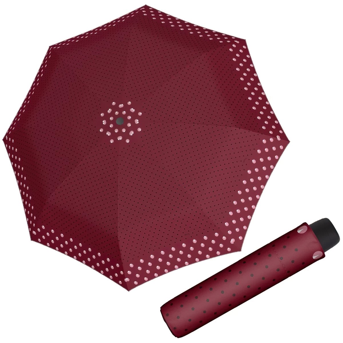 Dámský deštník DOPPLER DERBY 70065PT01, skládací, mechanický, vínový s puntíky, délka 24cm