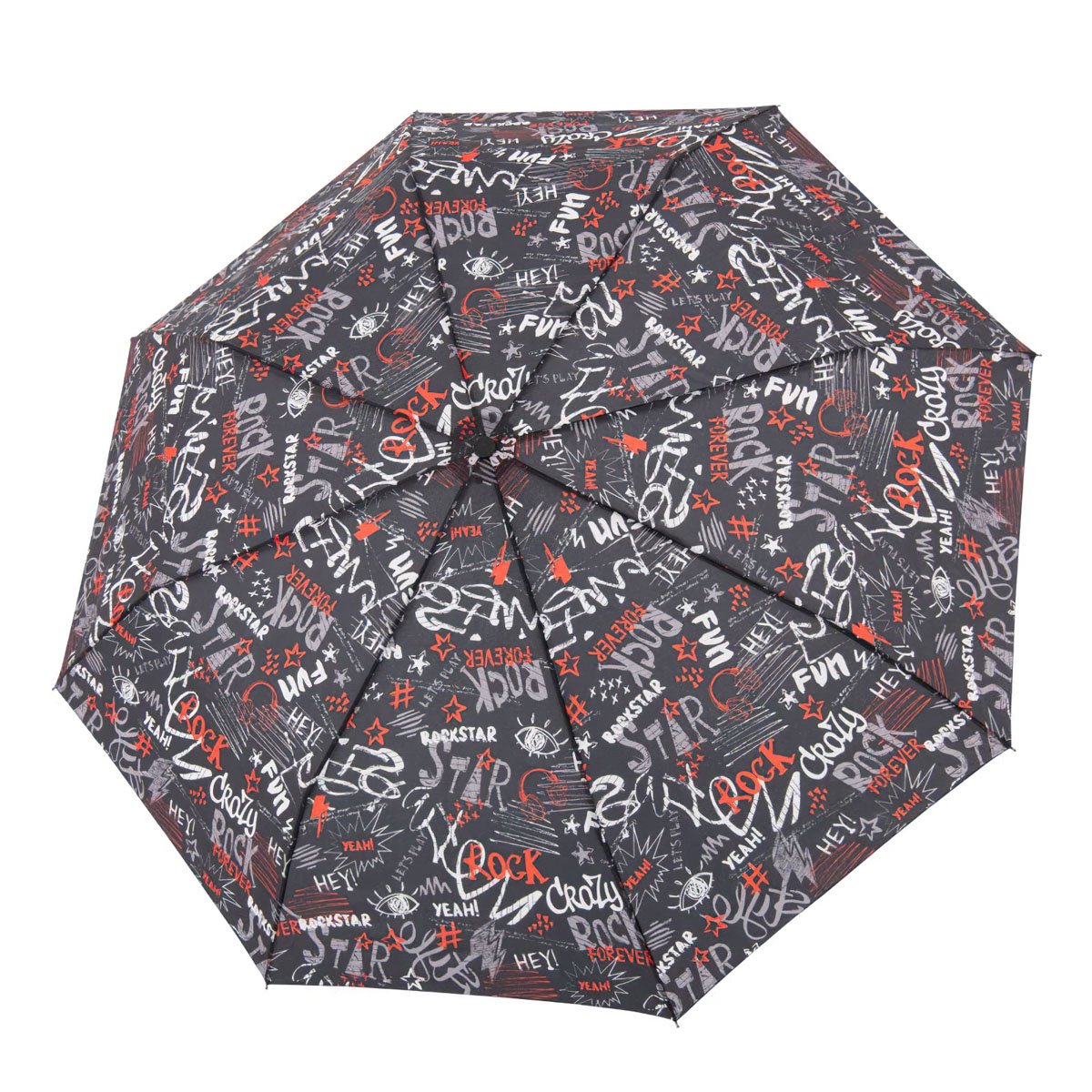 Unisex / dětský deštník DOPPLER DERBY 700165PGR01, skládací, mechanický, černý s graffiti, délka 24cm
