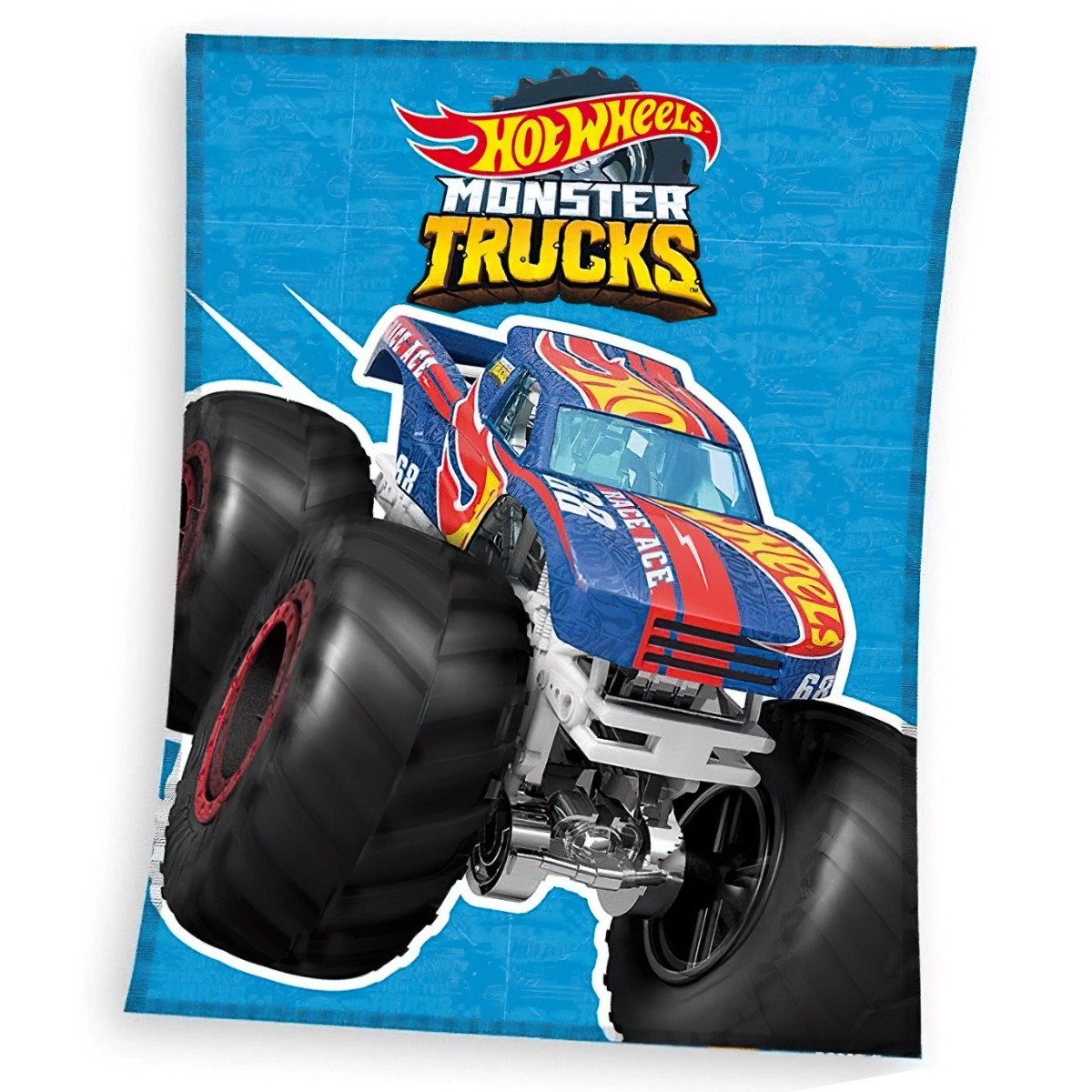 Dětská deka z mikrovlákna (coral fleece) HOT WHEELS MONSTER TRUCKS, modrá, 130x170cm