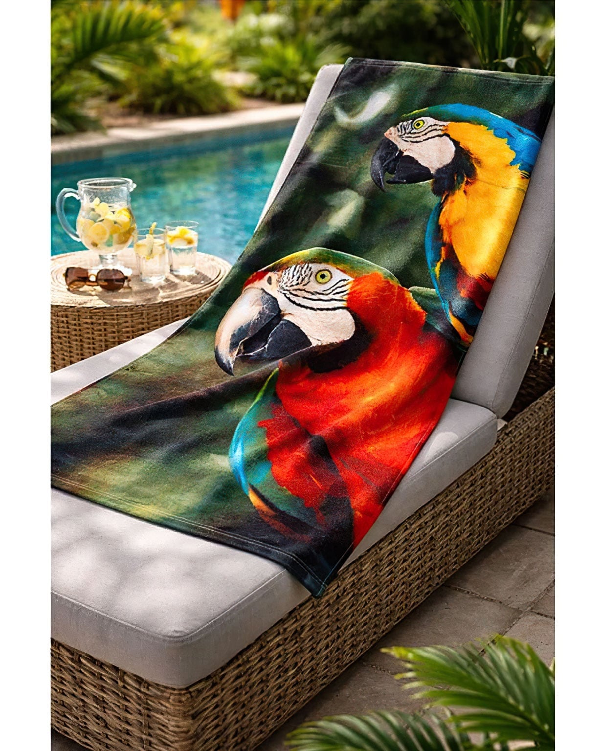 Carbotex Dětská plážová BAREVNÍ PAPOUŠCI ARA, zelená, froté, 70x140cm