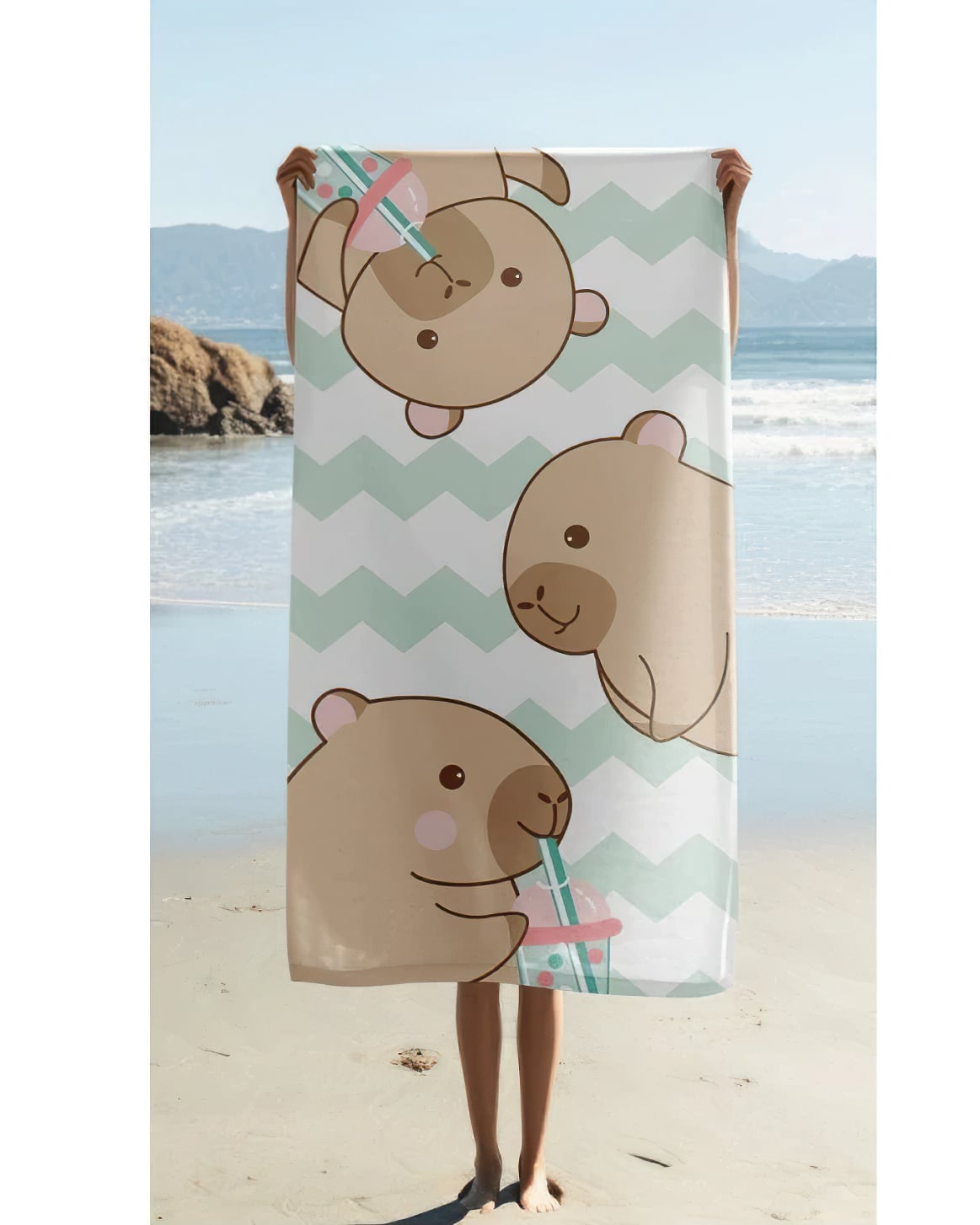 Jerry Fabrics dětská plážová osuška KAPYBARA, mentolová, froté, 70x140cm