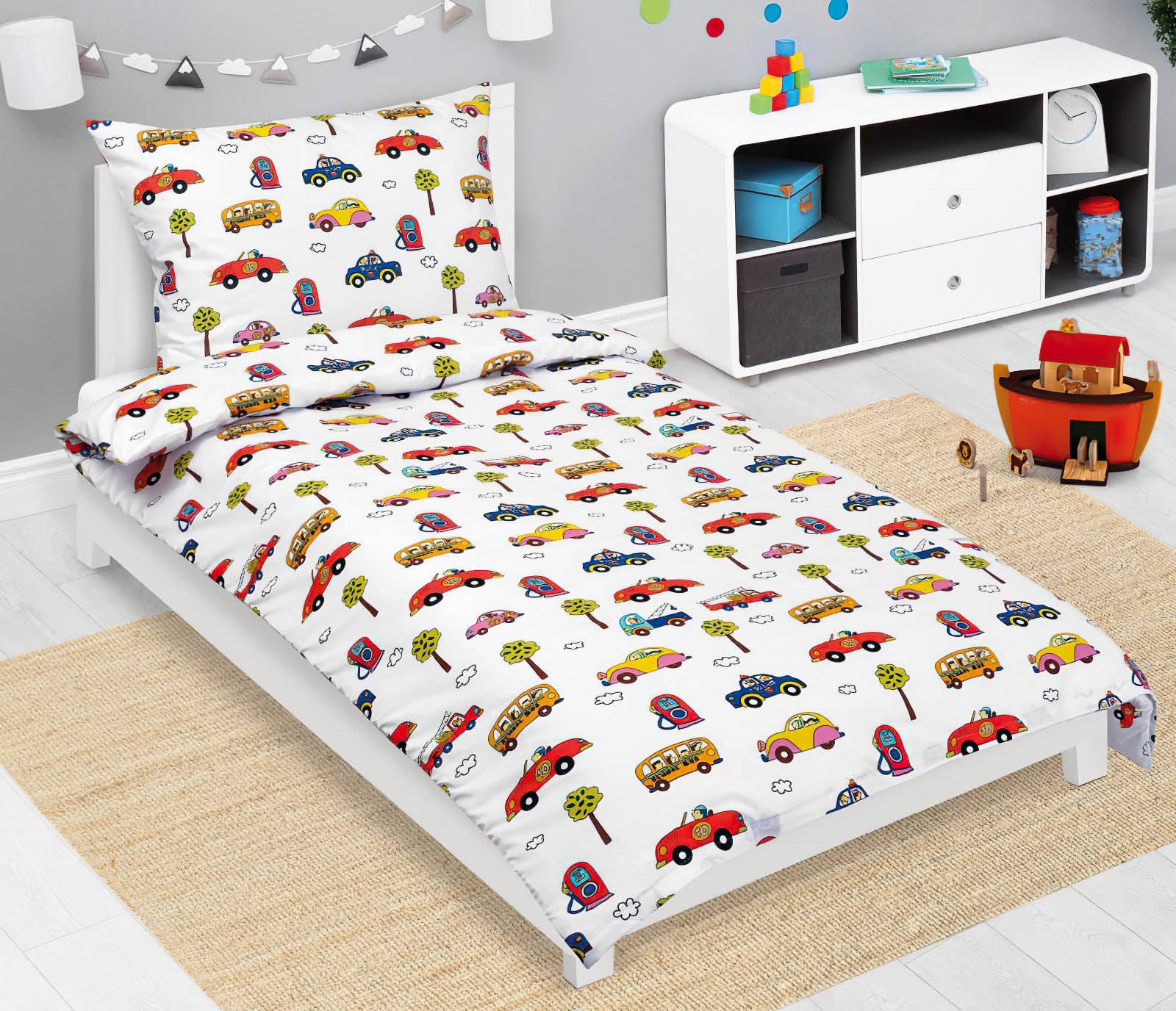 Bellatex Dětské povlečení AUTO BÍLÁ, ČERVENÁ, MODRÁ, bavlna hladká, 140x200cm + 70x90cm
