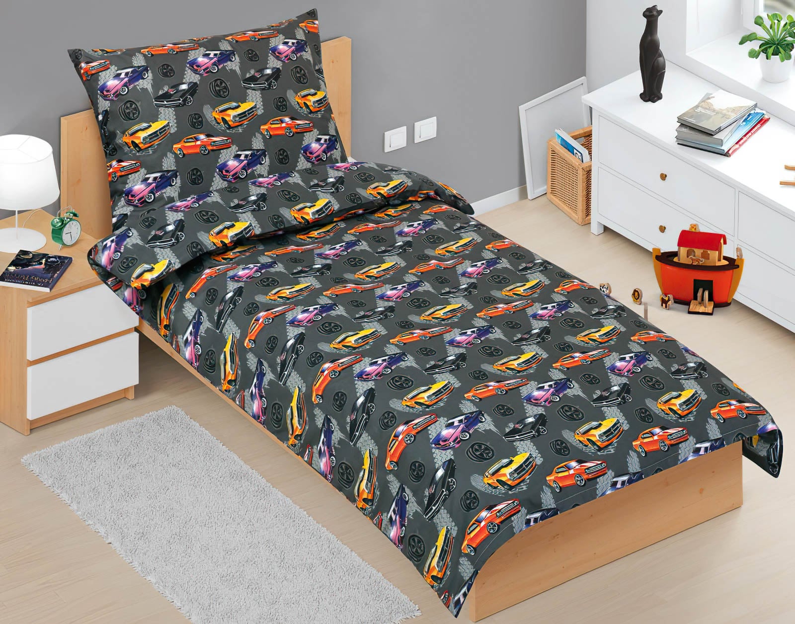 Bellatex Dětské povlečení CADILLAC ŠEDÁ, bavlna hladká, 140x200cm + 70x90cm