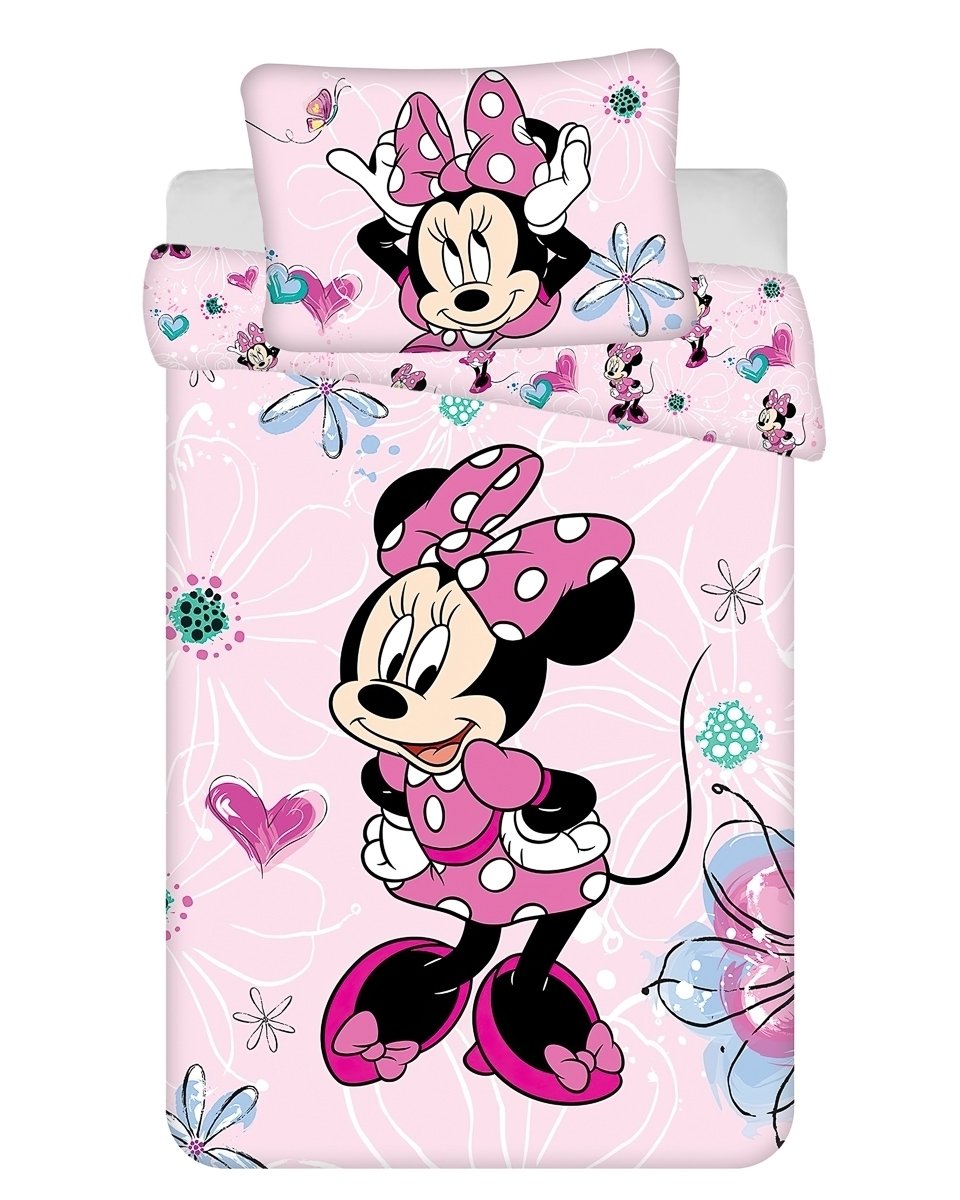 Levně Jerry Fabrics Dětské povlečení do postýlky MINNIE FLOWERS 02 BABY růžová, bavlna hladká, 100x135cm + 40x60cm