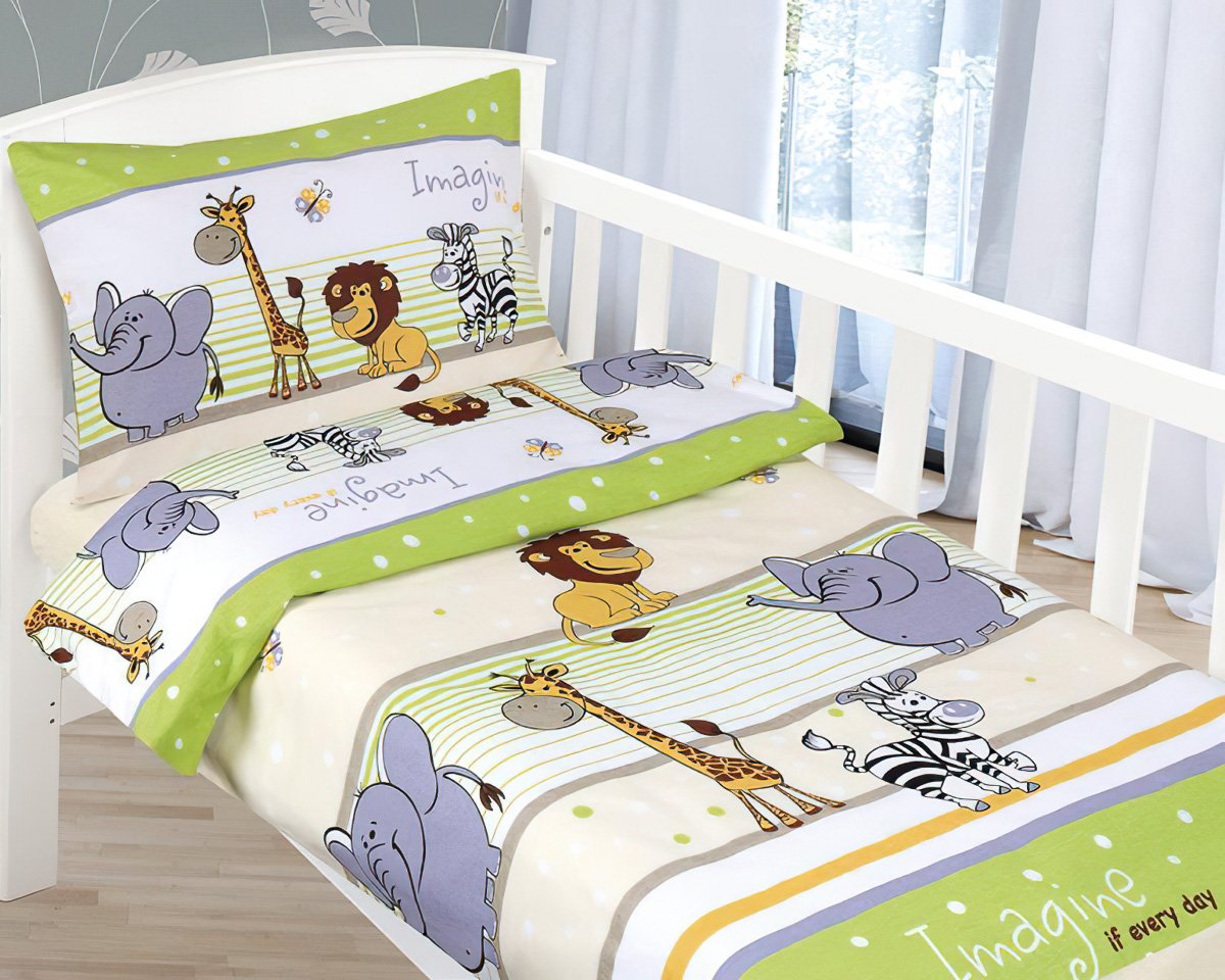 Bellatex povlečení do postýlky SAFARI ZELENÉ, bavlna hladká, 90x135cm + 45x60cm