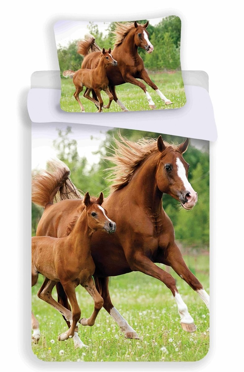 Dětské povlečení HORSE 04, hnědý kůň, fototisk, bavlna hladká, 140x200cm + 70x90cm