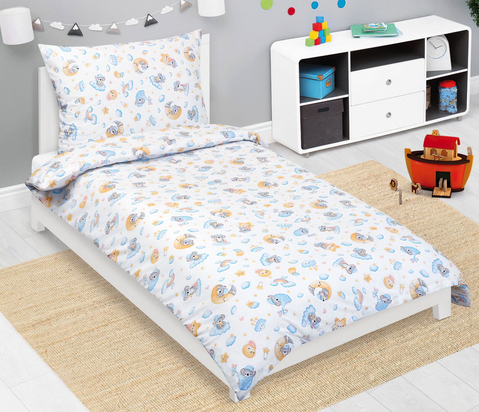 Bellatex Dětské povlečení KOALA MĚSÍC, HVĚZDA MODRÁ, bavlna hladká, 140x200cm + 70x90cm