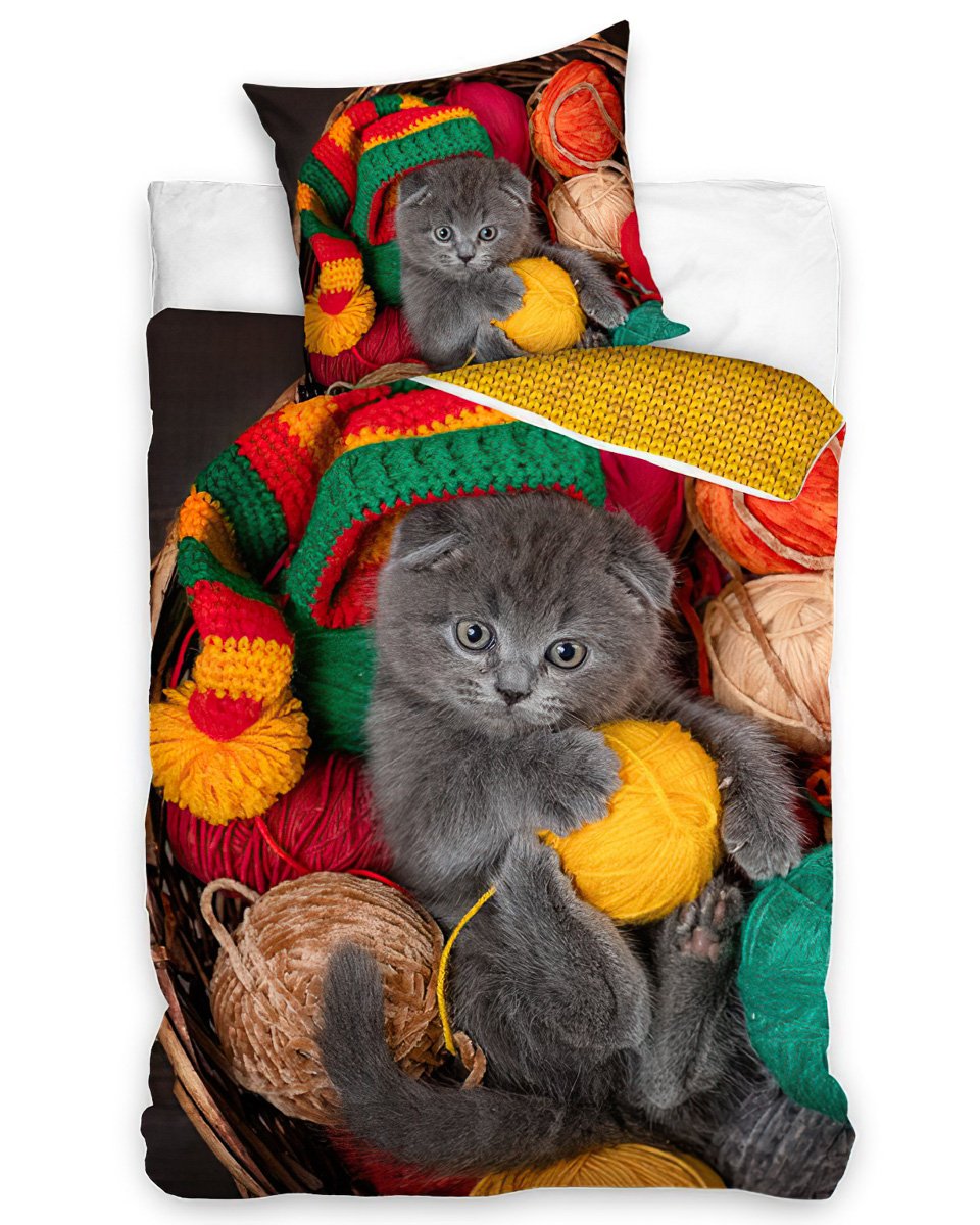 Carbotex Bavlněné povlečení Koťátko v košíku s klubíčky