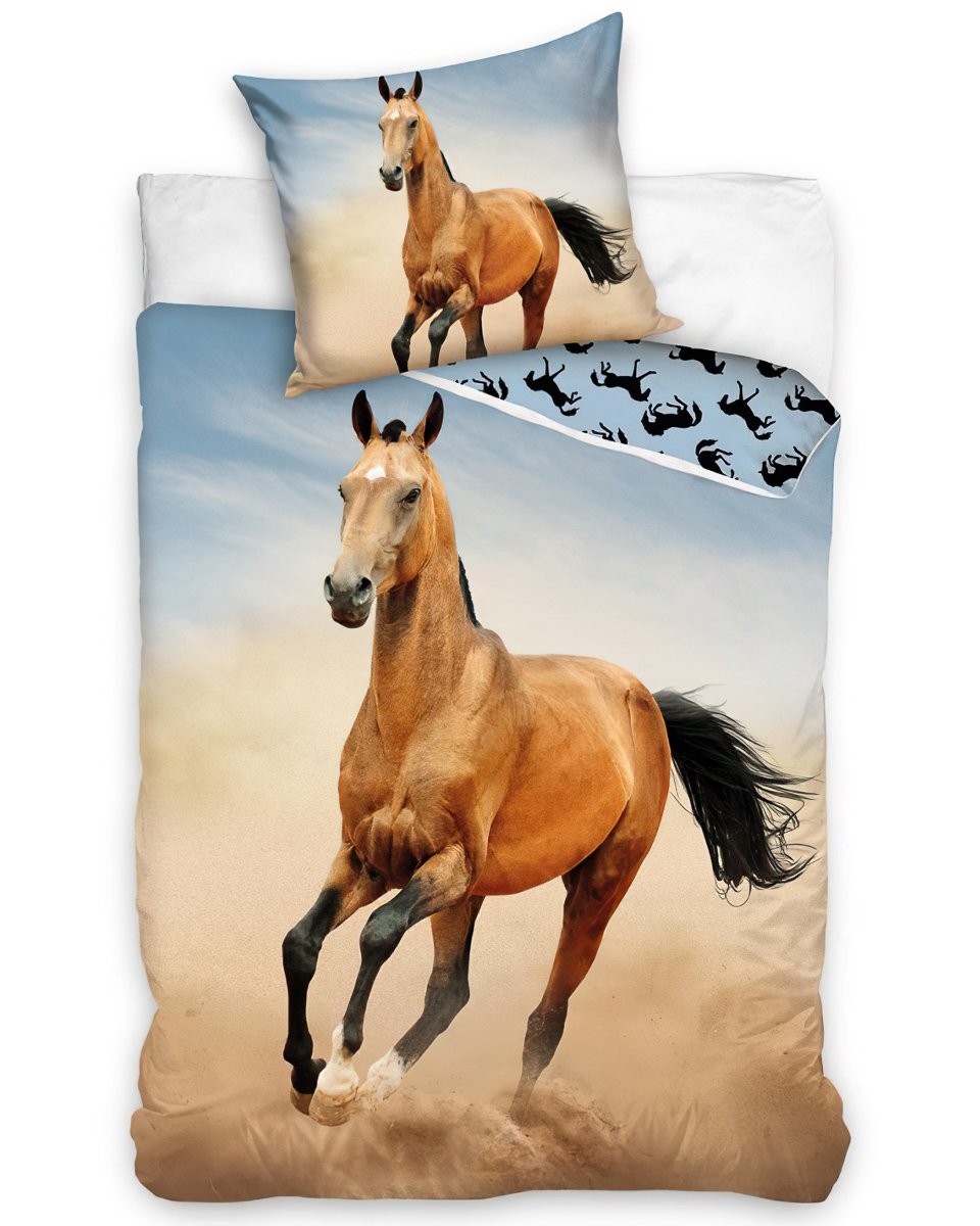 Tip Trade dětské povlečení KŮŇ HNĚDÁK, fototisk, hnědo-modré, bavlna hladká, 140x200cm + 70x90cm