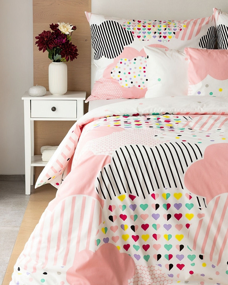 Matějovský dětské povlečení PINK CLOUDS, růžové mráčky a balónky, bavlna hladká, 140x200cm + 70x90cm