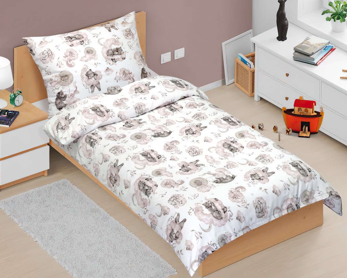 Bellatex Dětské povlečení MEDVÍDEK SPÍCÍ, béžové, bavlna hladká, 140x200cm + 70x90cm