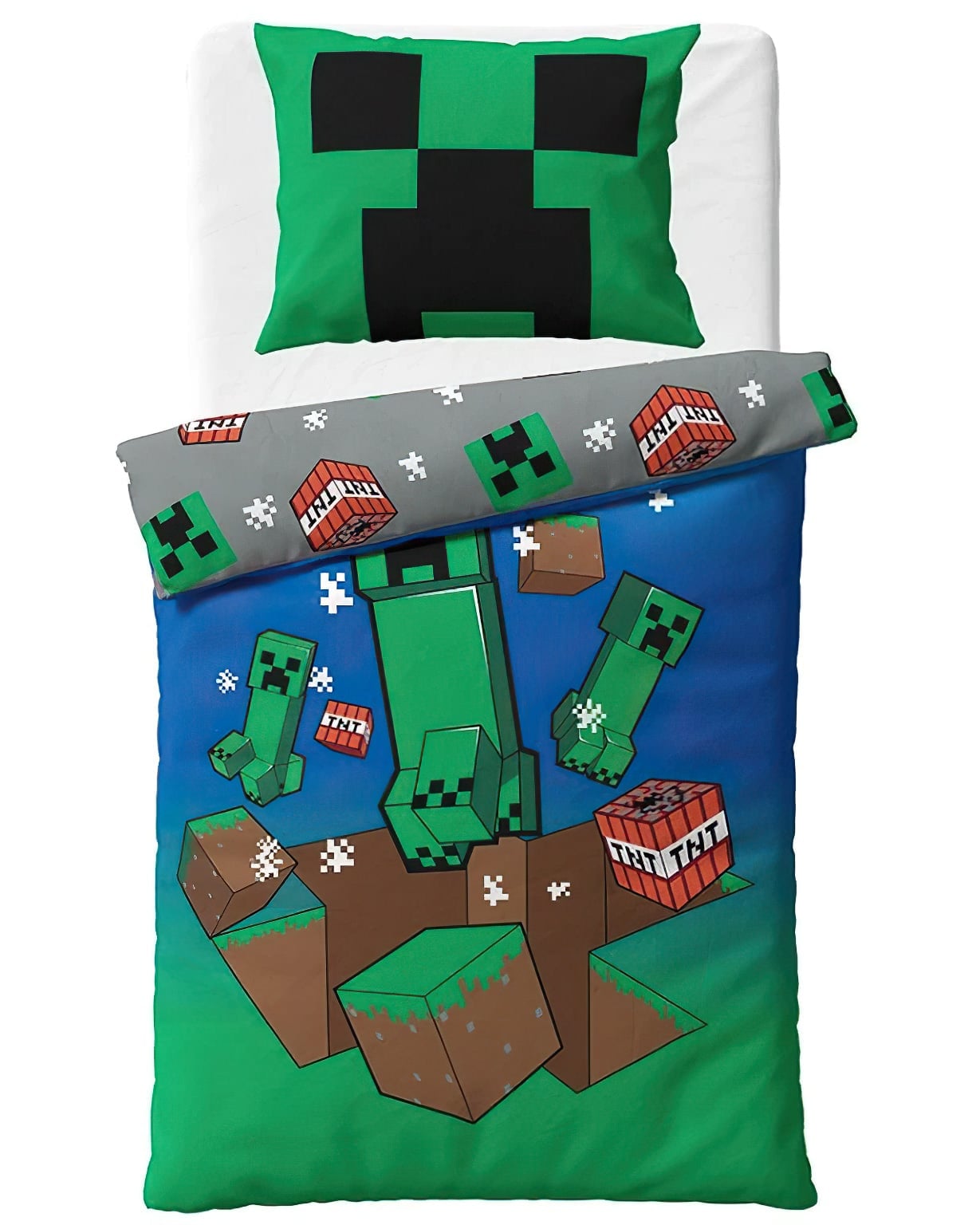 Dětské povlečení MINECRAFT CREEPER EXPLODE, modro-šedé, bavlna hladká, 140x200cm + 70x90cm