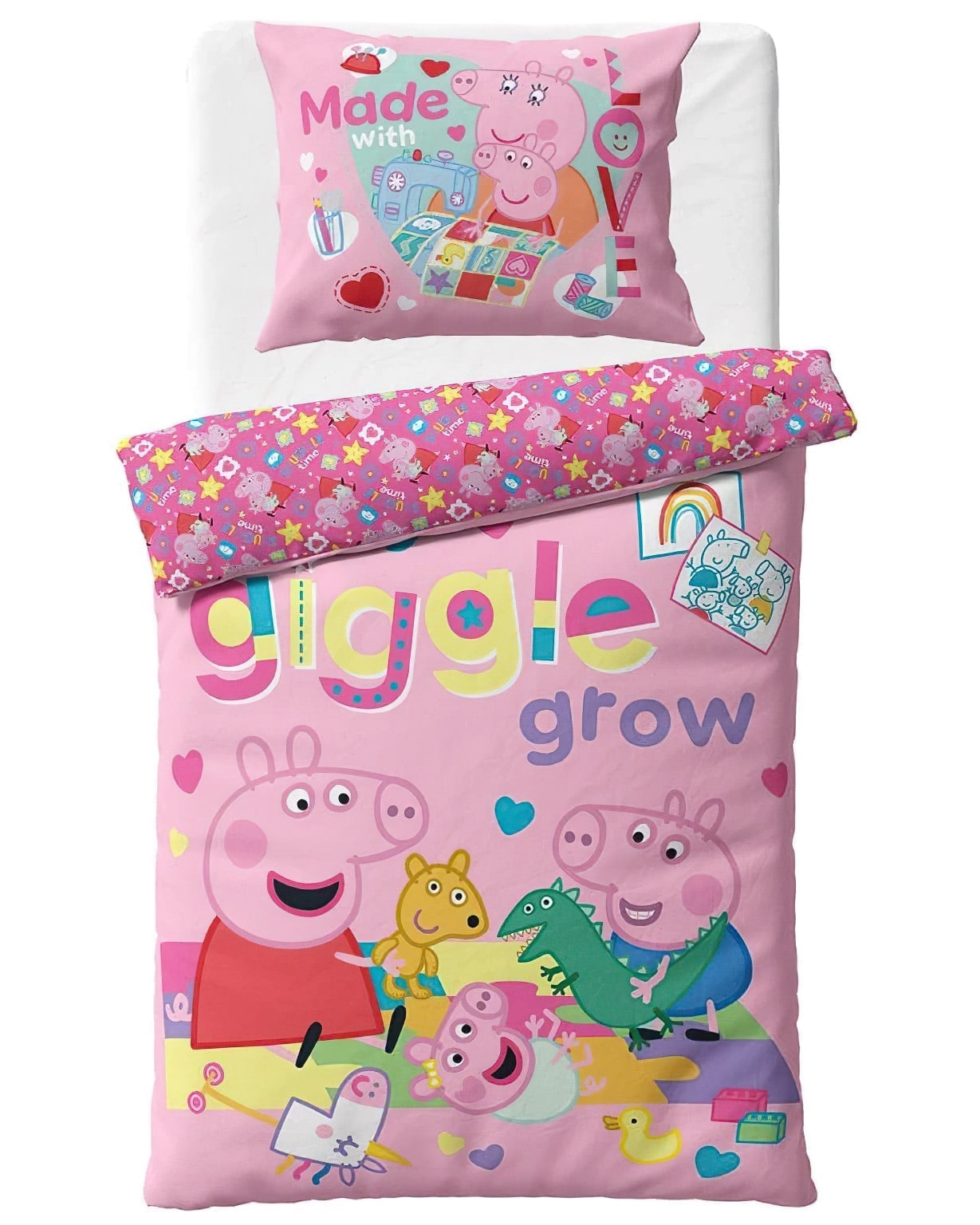 Levně Carbotex povlečení PRASÁTKO PEPINA (PEPPA) ČAS NA HRANÍ, růžové, bavlna hladká, 140x200cm + 70x90cm