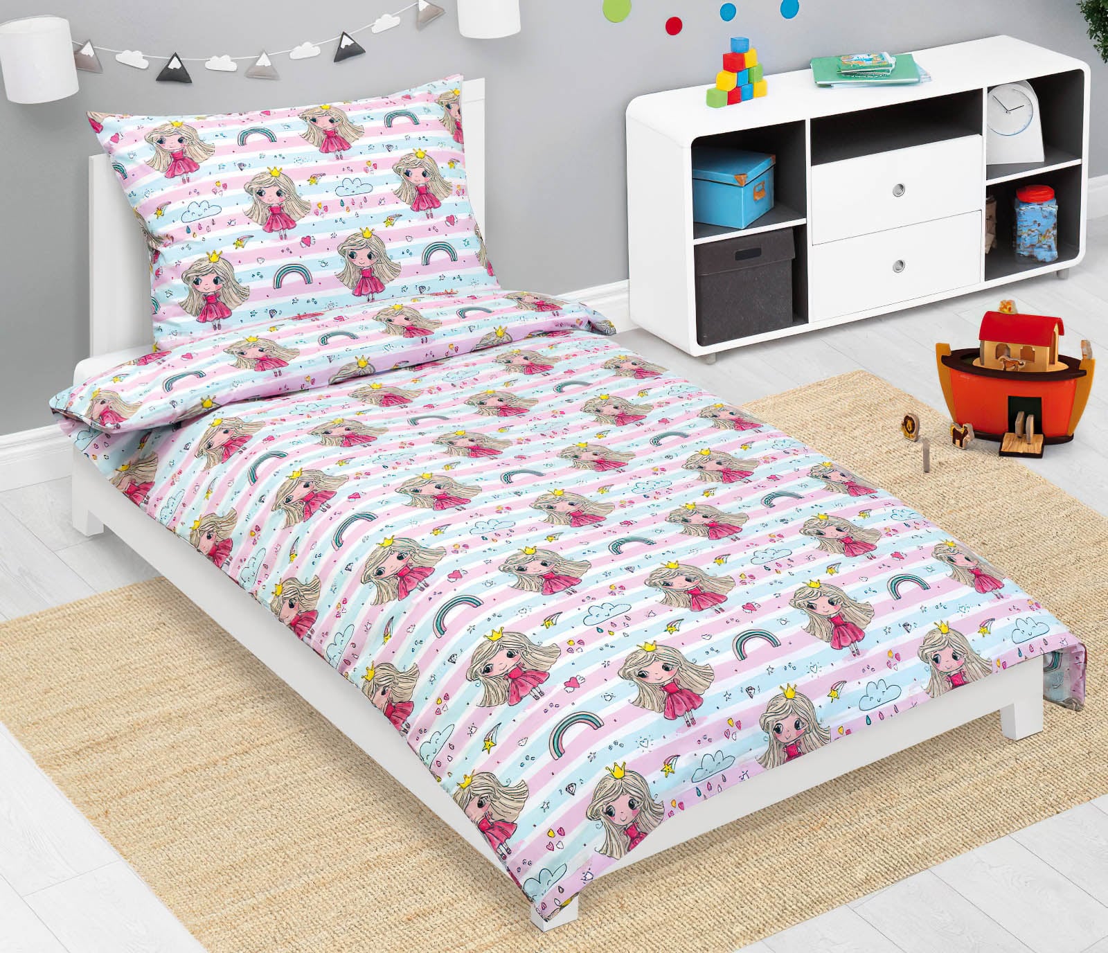 Bellatex Dětské povlečení PRINCEZNA S DUHOU RŮŽOVÁ, bavlna hladká, 140x200cm + 70x90cm