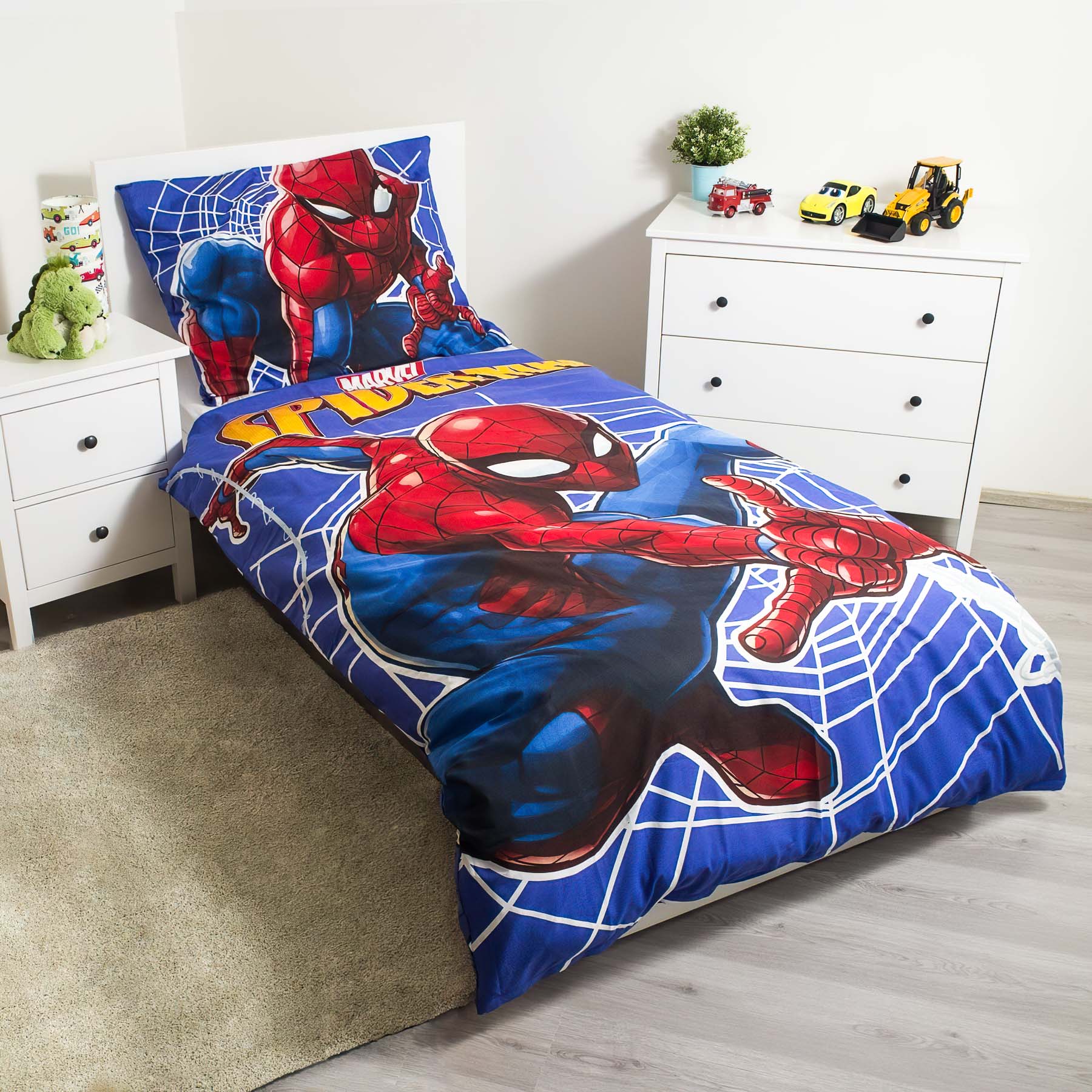 Dětské povlečení SPIDERMAN SVÍTÍCÍ EFEKT, modré, bavlna hladká, 140x200cm + 70x90cm