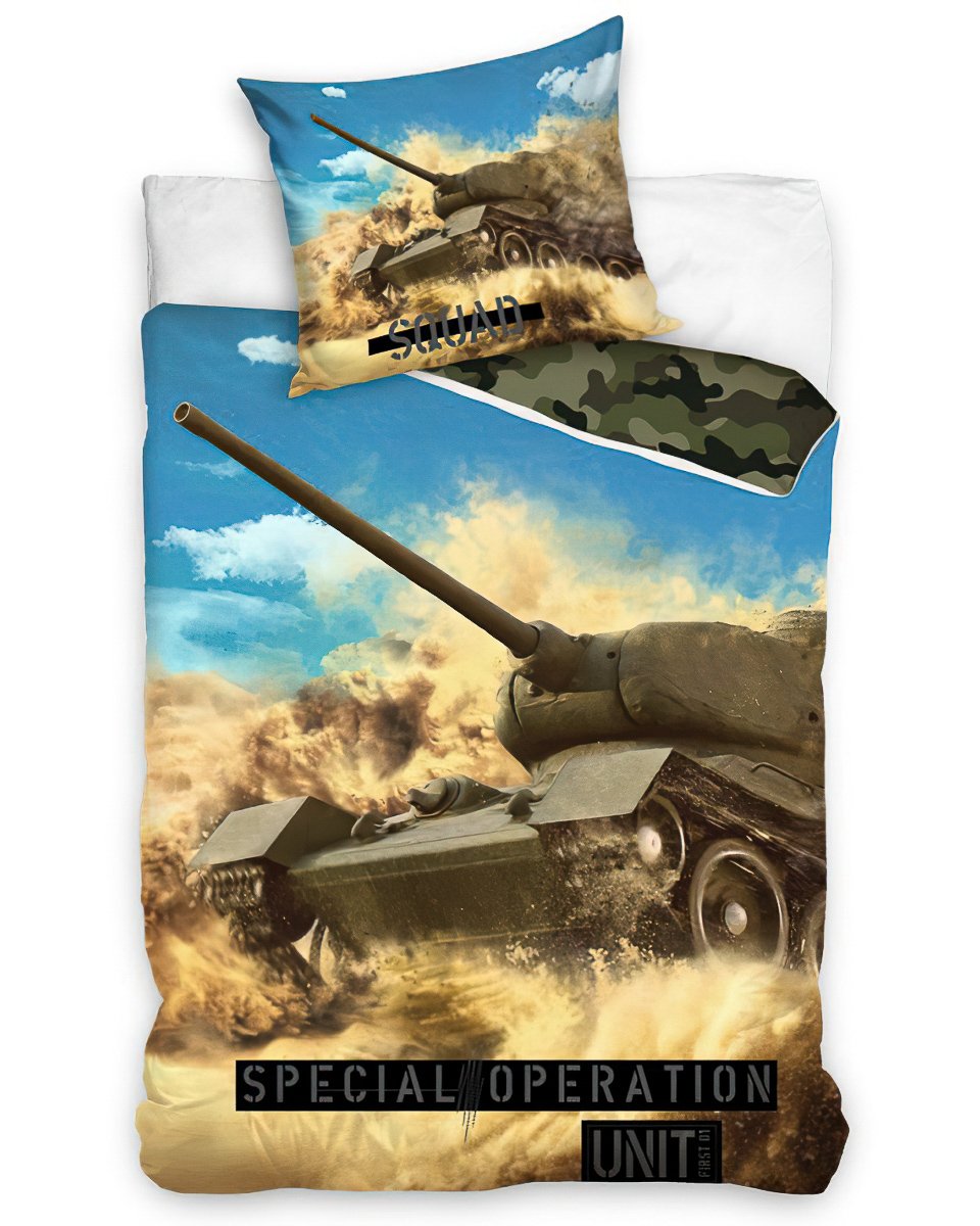 BedTex Dětské povlečení TANK SPECIÁLNÍ OPERACE, béžovo-modré, bavlna hladká, 140x200cm + 70x90cm