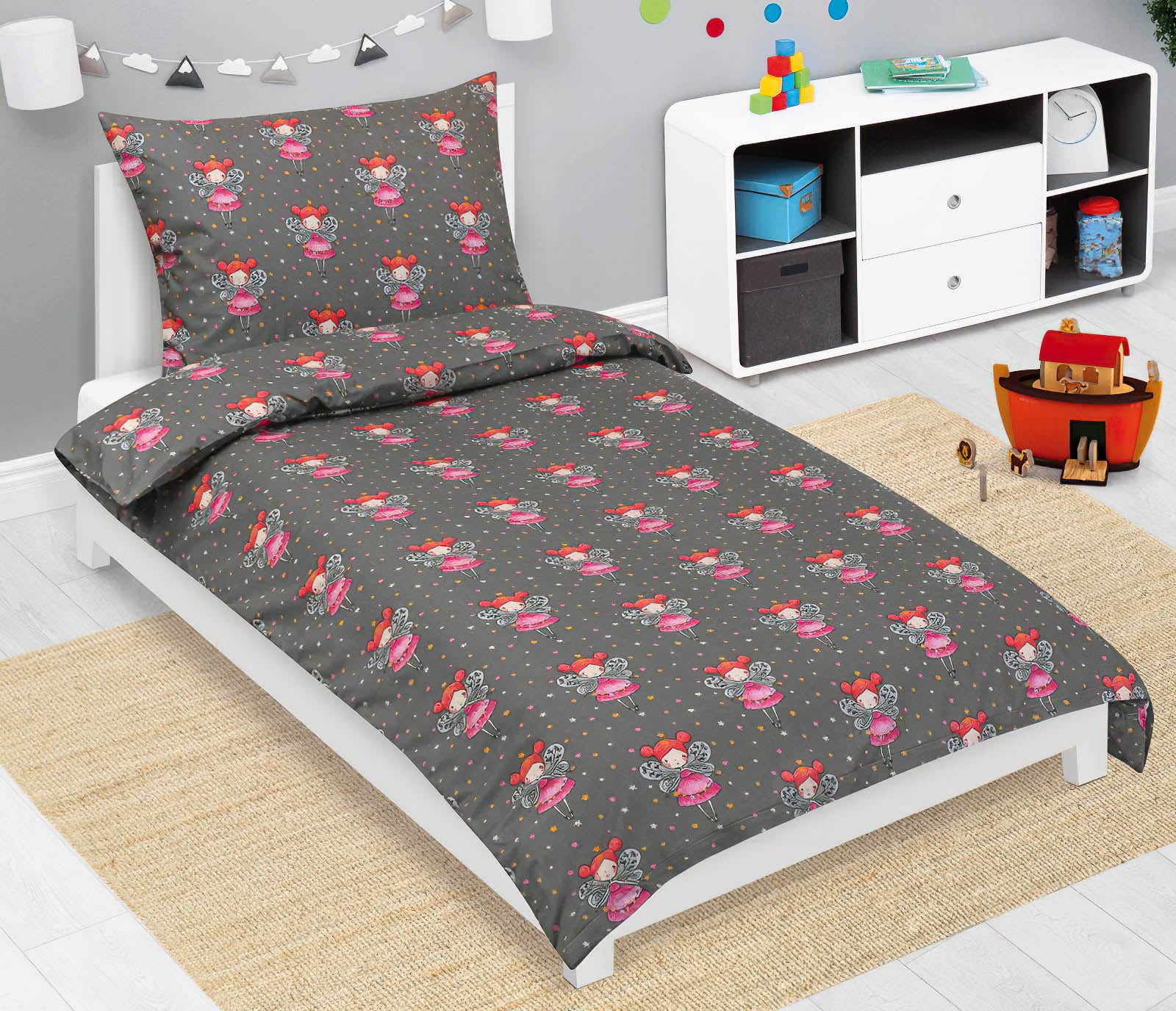 Bellatex Dětské povlečení VÍLA ŠEDÁ, RŮŽOVÁ, bavlna hladká, 140x200cm + 70x90cm