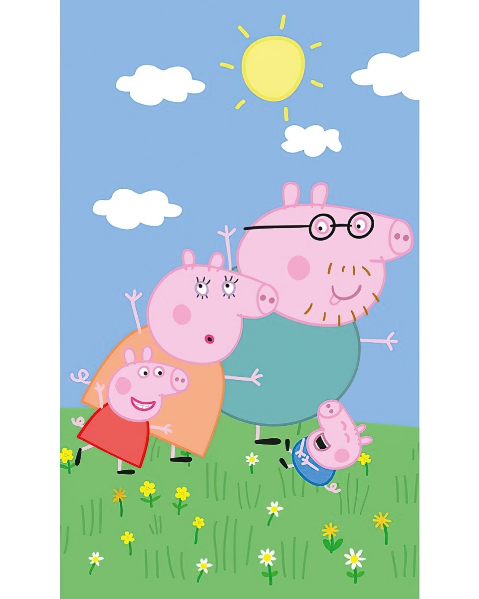 Dětský froté ručník PRASÁTKO PEPINA (PEPPA) S RODINKOU, zeleno-modrý, 30x50cm