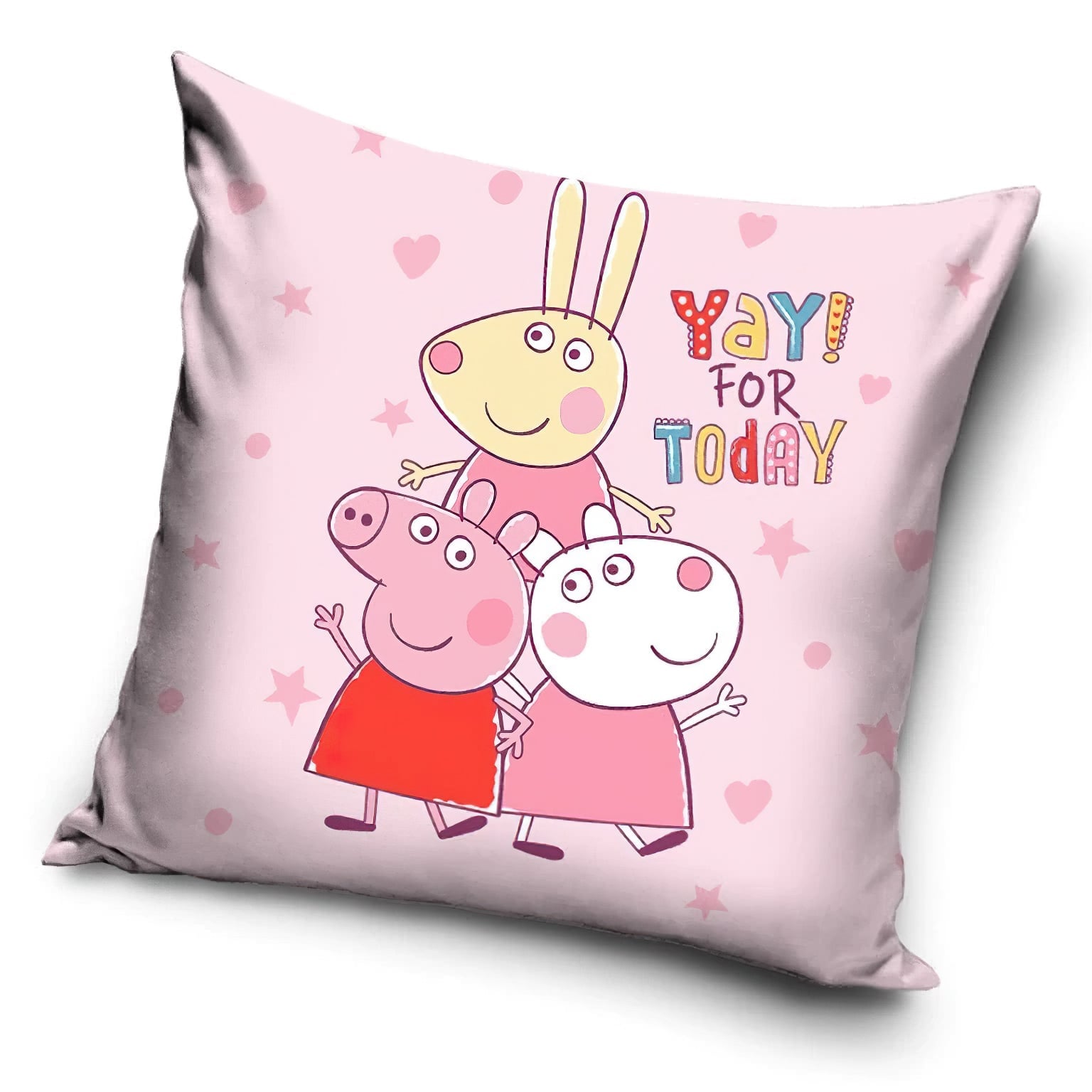 Dětský polštářek PRASÁTKO PEPINA (PEPPA) KAMARÁDKY PEPINA A ZUZKA, růžový 40x40cm