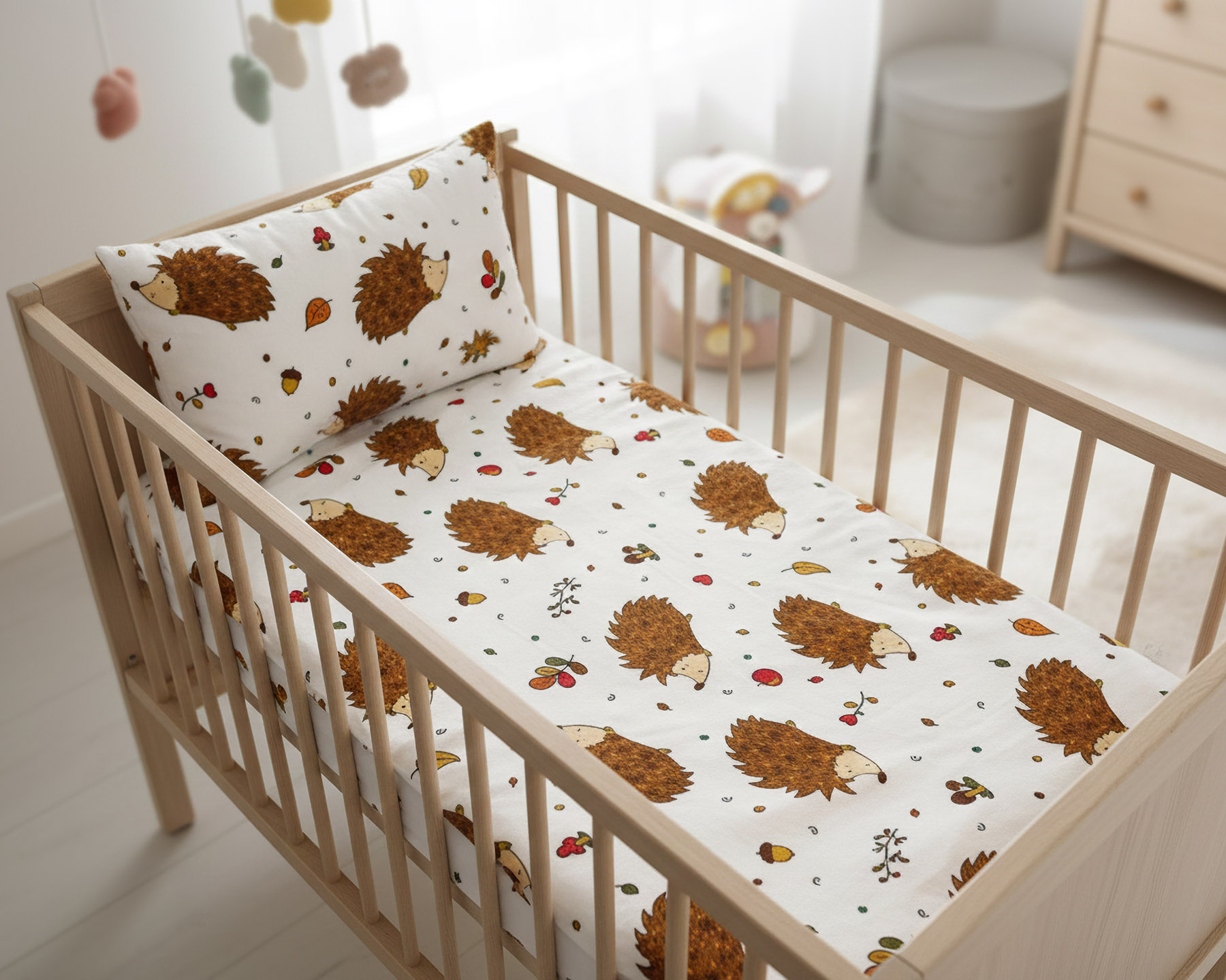 Seep well Dětské povlečení do postýlky JEŽEK, smetanové, mikroplyš, 90x135cm + 40x60cm