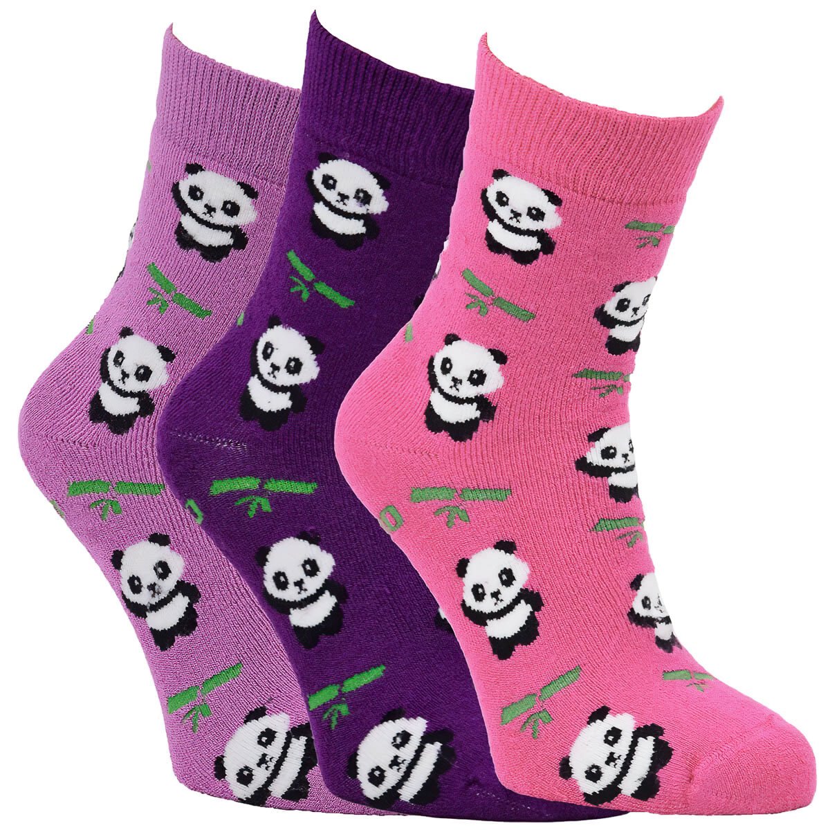 VIO Ponožky dětské froté bambusové 8501024, zimní, dívčí, růžová panda, 3 páry, vel. 35-38