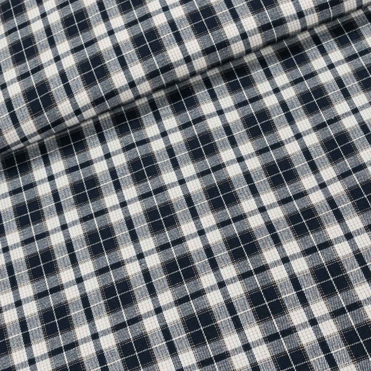 Flanel tkaný / barchet, oboustranný 12, modro-smetanové káro, š.150cm (látka v metráži)