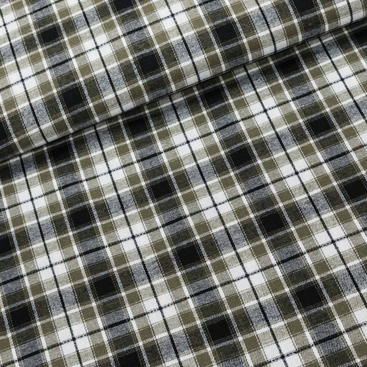 Flanel tkaný / barchet, oboustranný 15, khahi-bilé káro, š.150cm (látka v metráži)