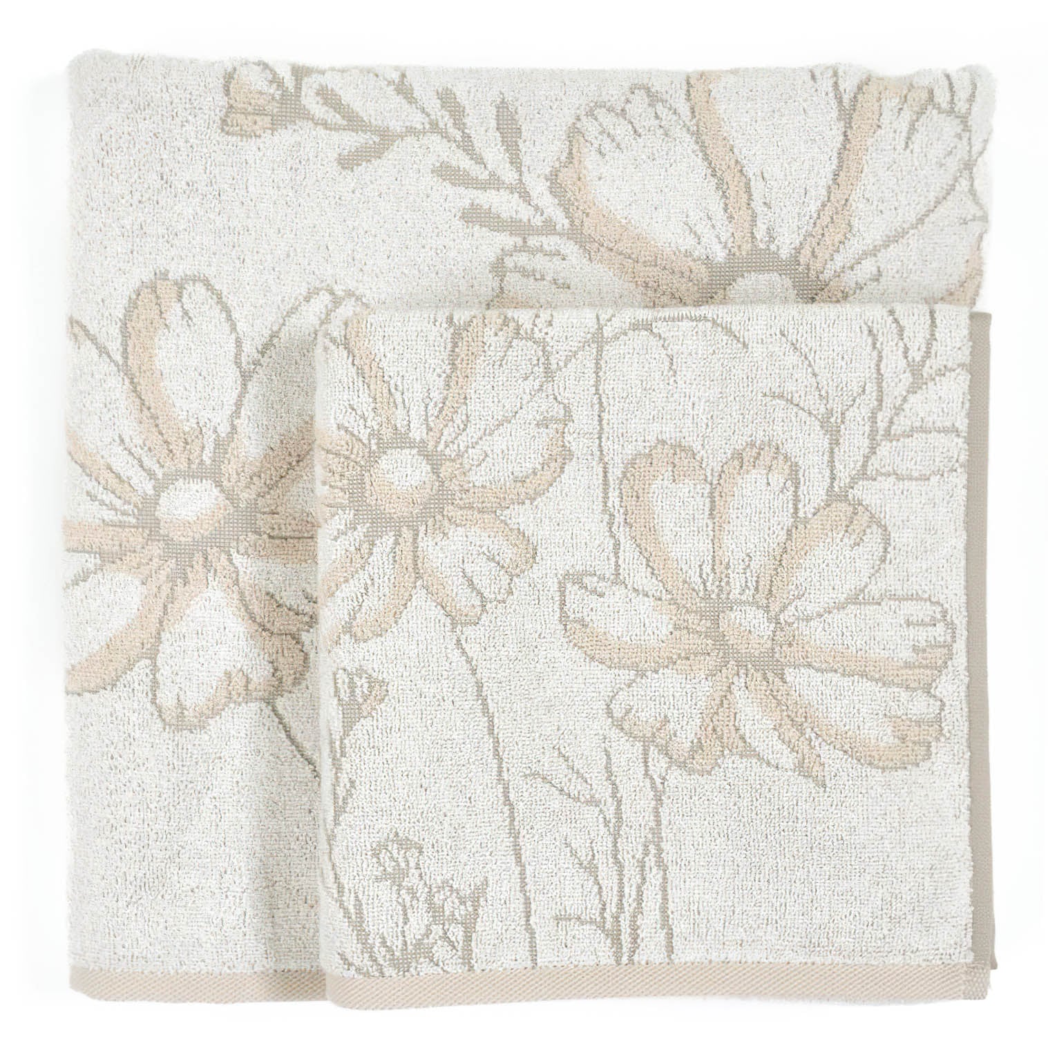 Praktik Froté osuška MONA, béžová s vytkávaným květinovým vzorem, 70x140cm