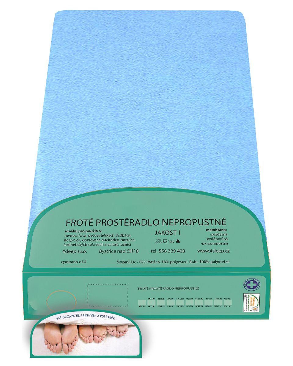 4sleep froté prostěradlo nepropustné 90x200cm, modré