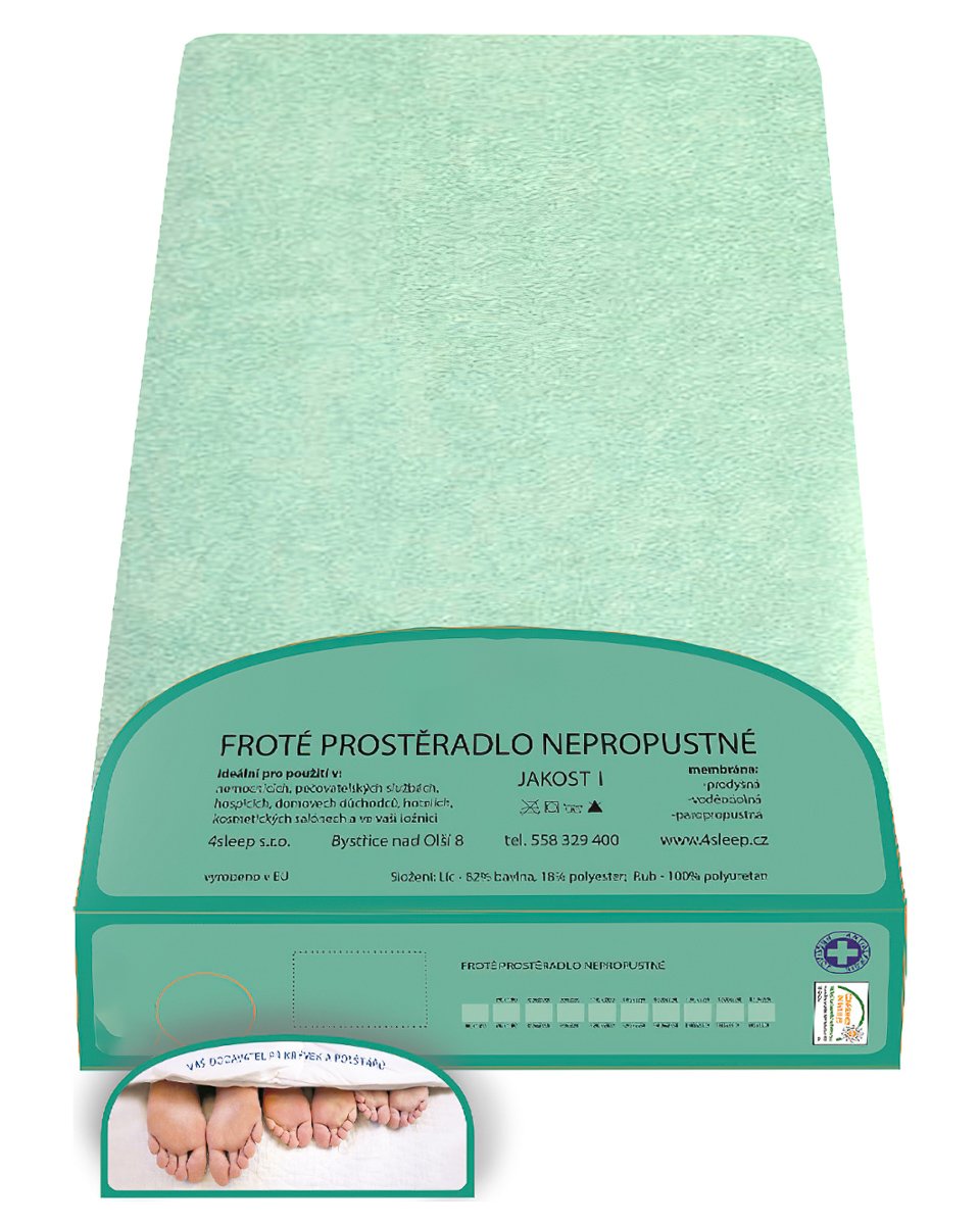 4sleep froté prostěradlo nepropustné 90x200cm, zelené