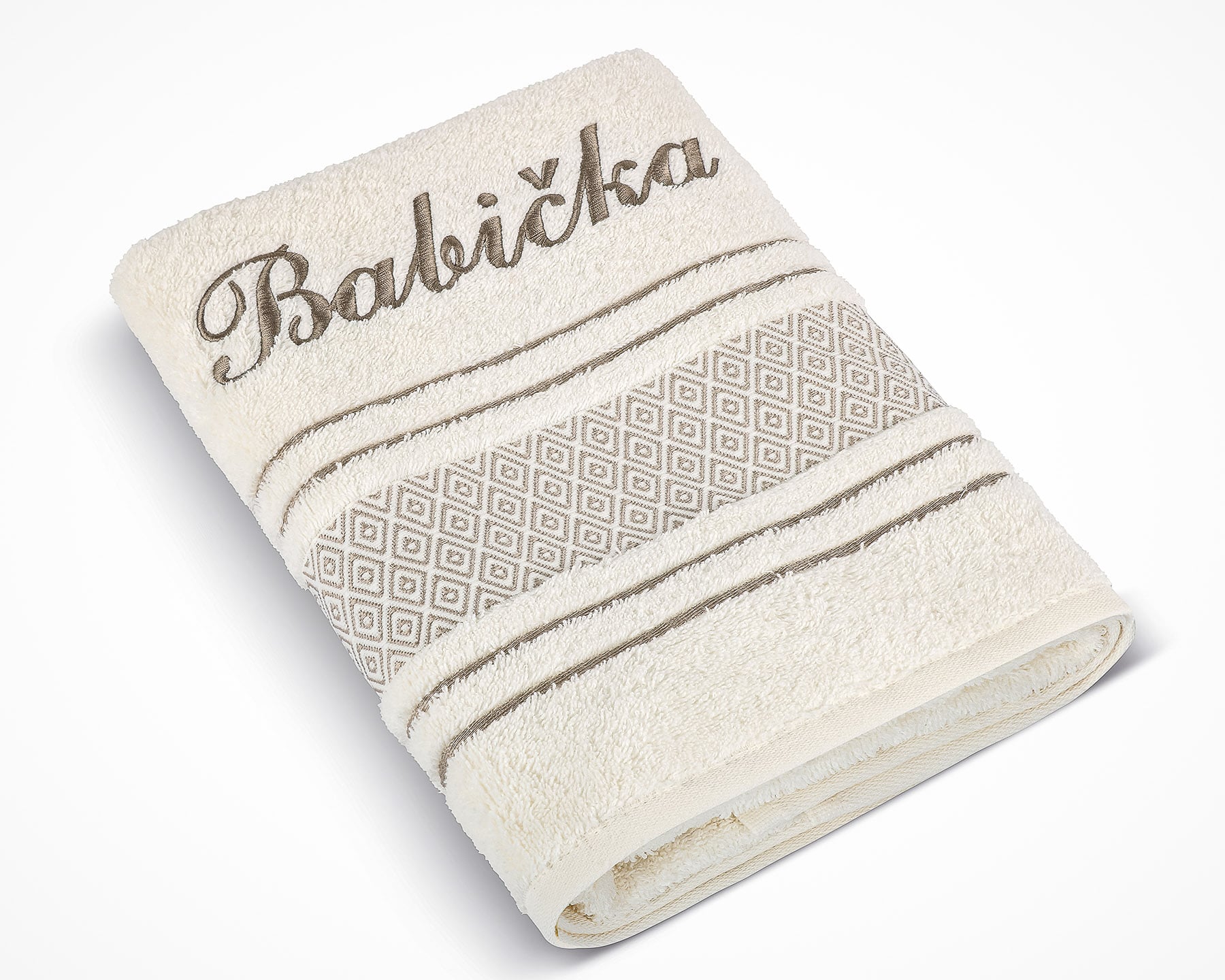 Bellatex Froté ručník S VÝŠIVKOU BABIČKA, krémový, 50x100cm