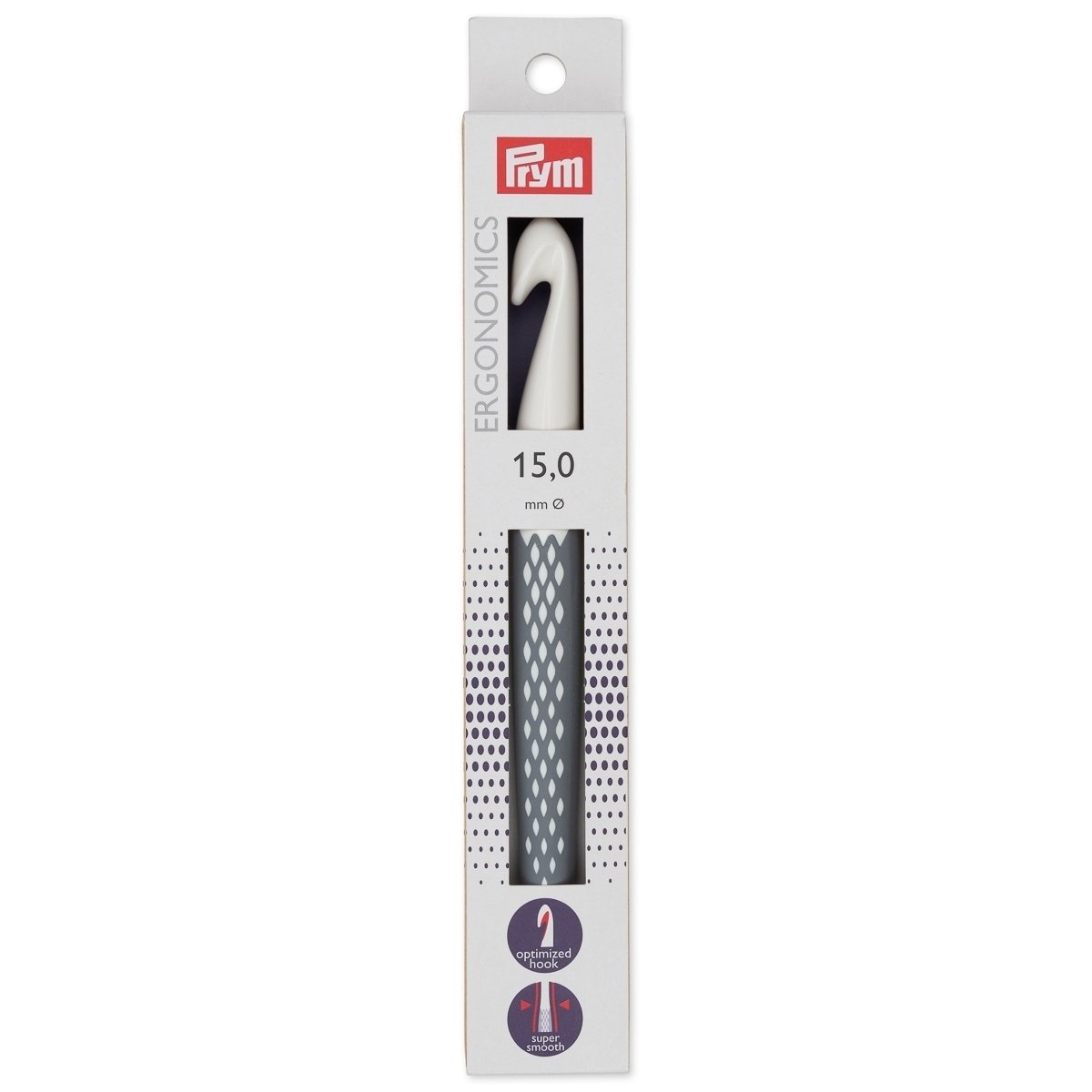 PRYM Háček na háčkování ergonomický plastový PRYM ERGO, velikost 15mm, délka 18,5cm