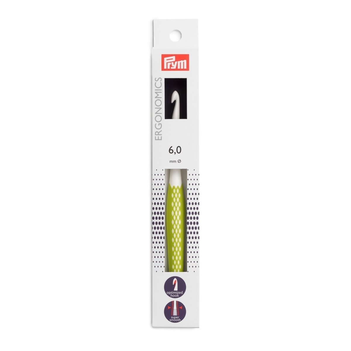 PRYM Háček na háčkování ergonomický plastový PRYM ERGO, velikost 6mm, délka 17cm
