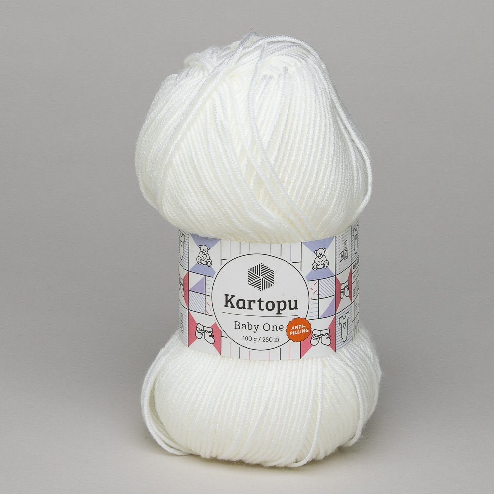 Levně Pletací / háčkovací příze Kartopu BABY ONE K010 bílá, jednobarevná, antipillingová, 100g/250m