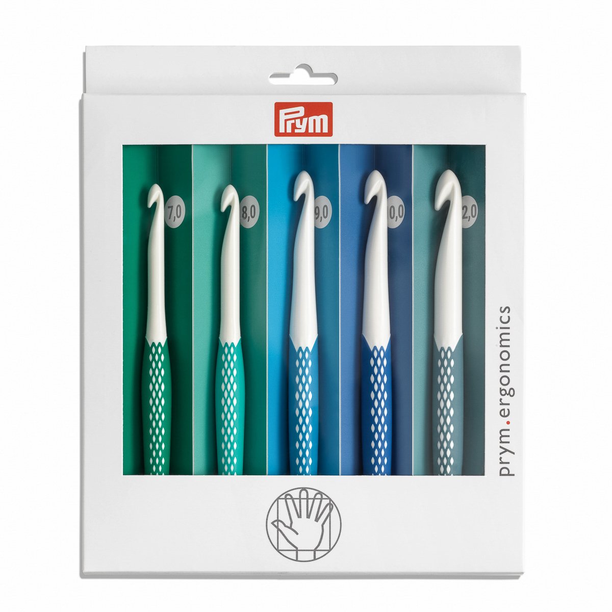 PRYM Háčky na háčkování ergonomické plastové PRYM ERGO, sada 5 velikostí (7/8/9/10/12 mm)