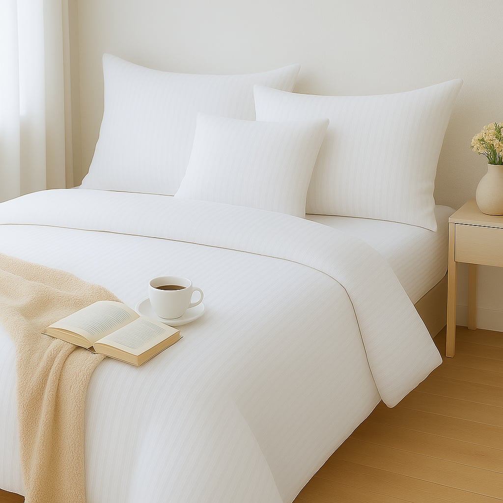 TextilCentrum.cz Hotelové povlečení HOTEL STRIPE – damašek, proužek 1 cm, bílá, 140×200 + 70×90 cm, hotelový uzávěr