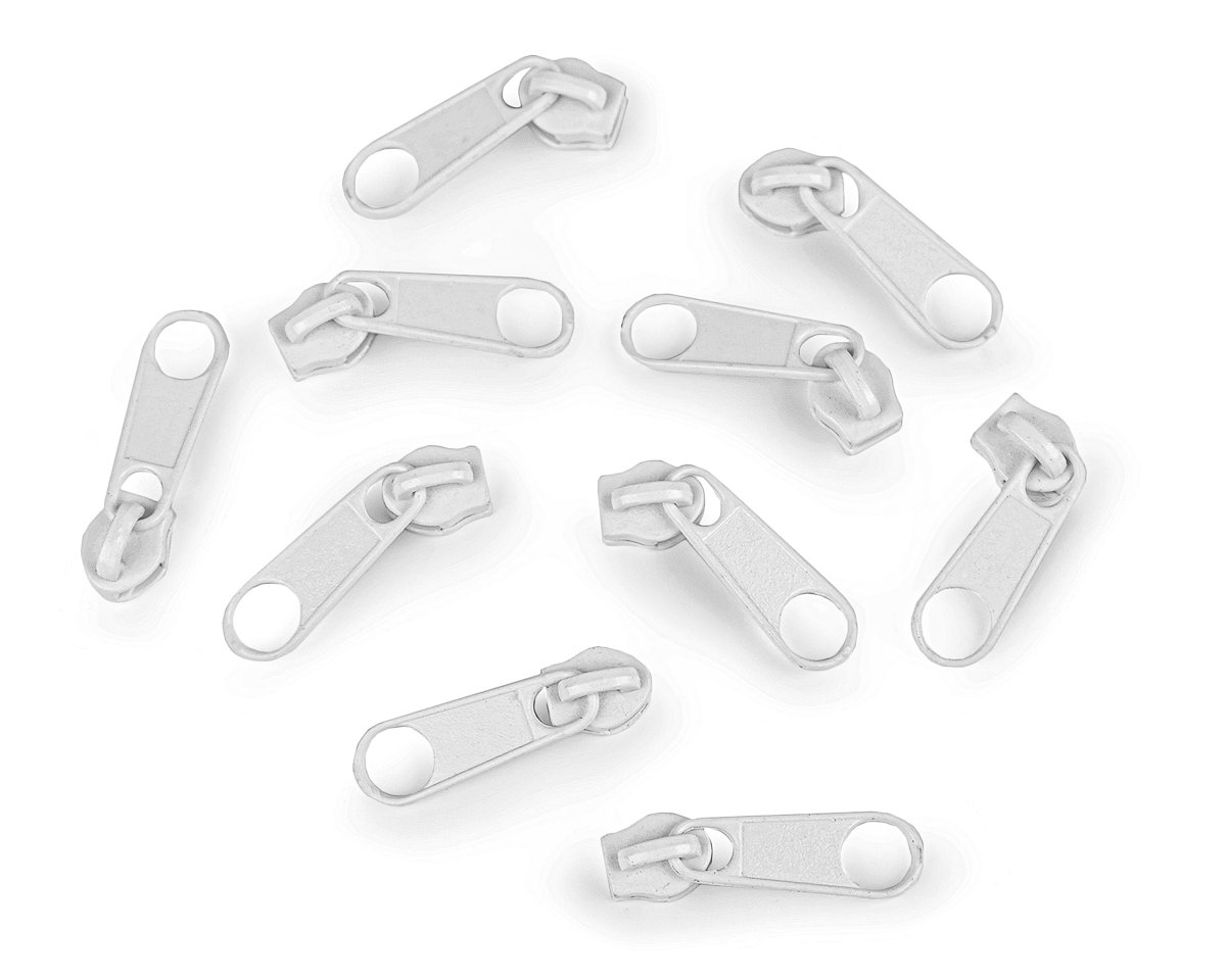 Jezdec ke spirálovému zipu POL 3 mm, 070272/101 bílý, kovový, bez aretace / s táhlem