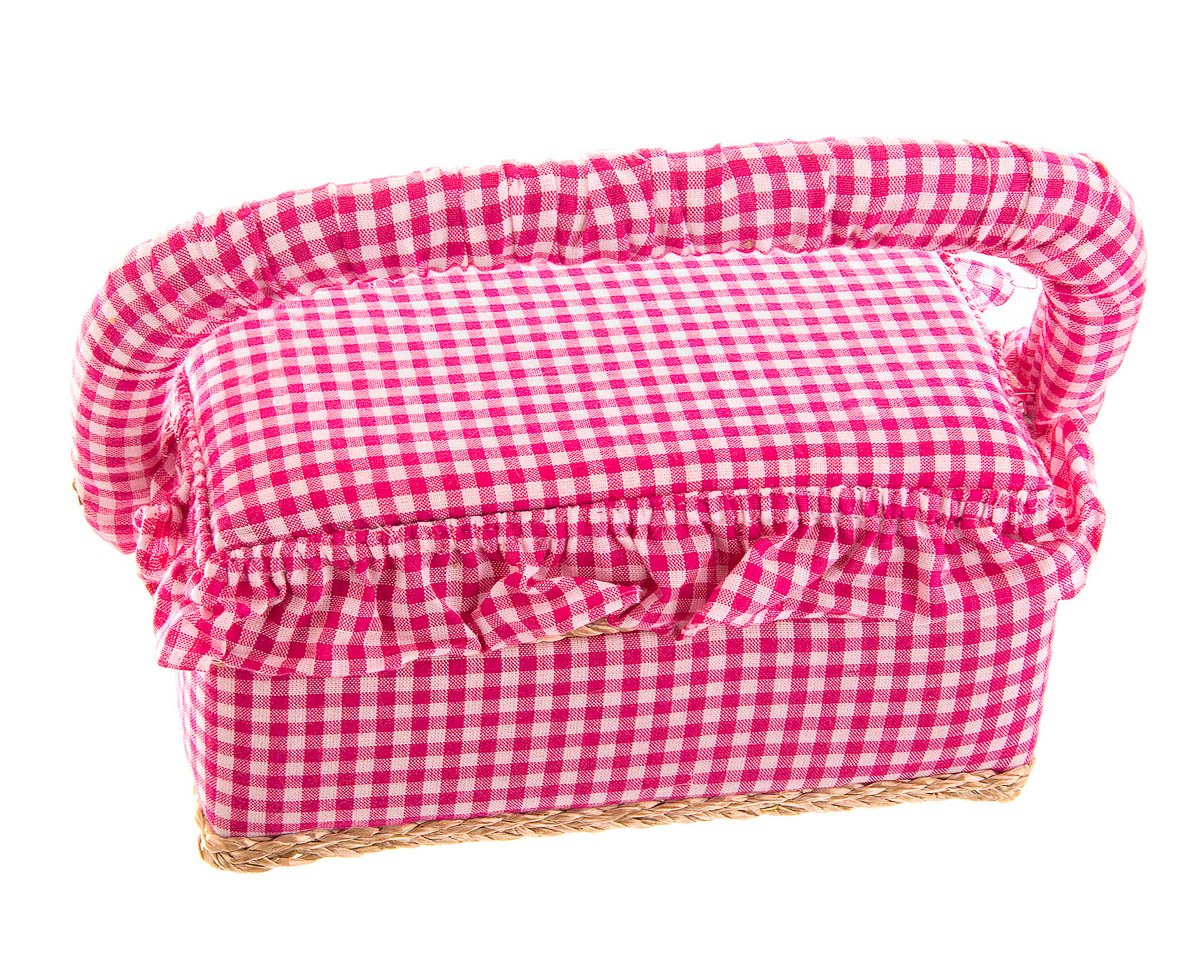 Vlnika Kazeta / košík na šití, čalouněný 21, růžová kostička, 19 x 13 x 10 cm