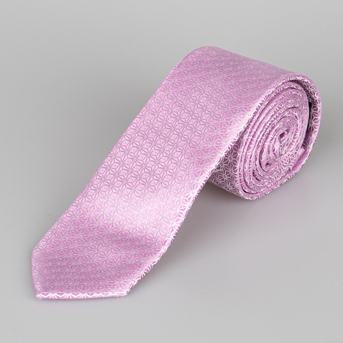 AMJ Kravata pánská úzká čárkovaná KI0978, světle růžová