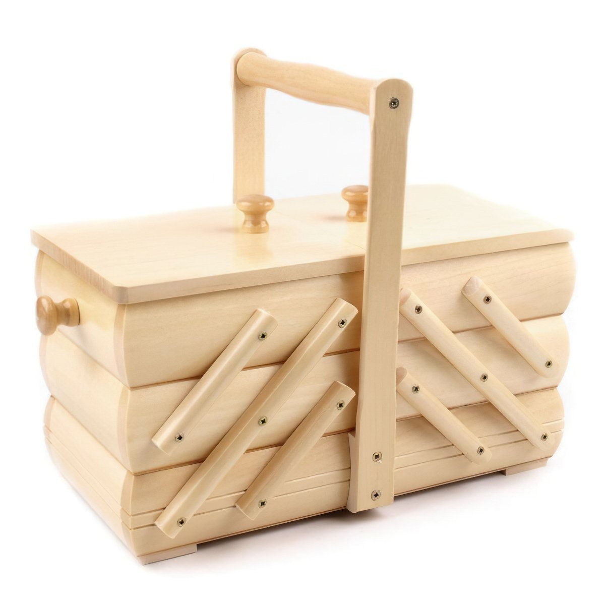 Stoklasa Kazeta / košík na šití, dřevěný rozkládací s uchem, 670756/1, světle béžová, 15 x 30 x 25cm