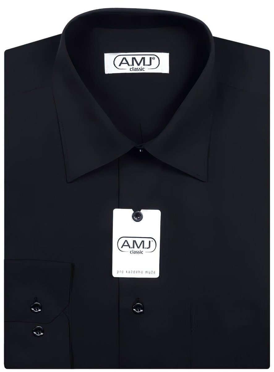 Pánská košile AMJ jednobarevná JDS017, černá, dlouhý rukáv, slim fit, vel. 39
