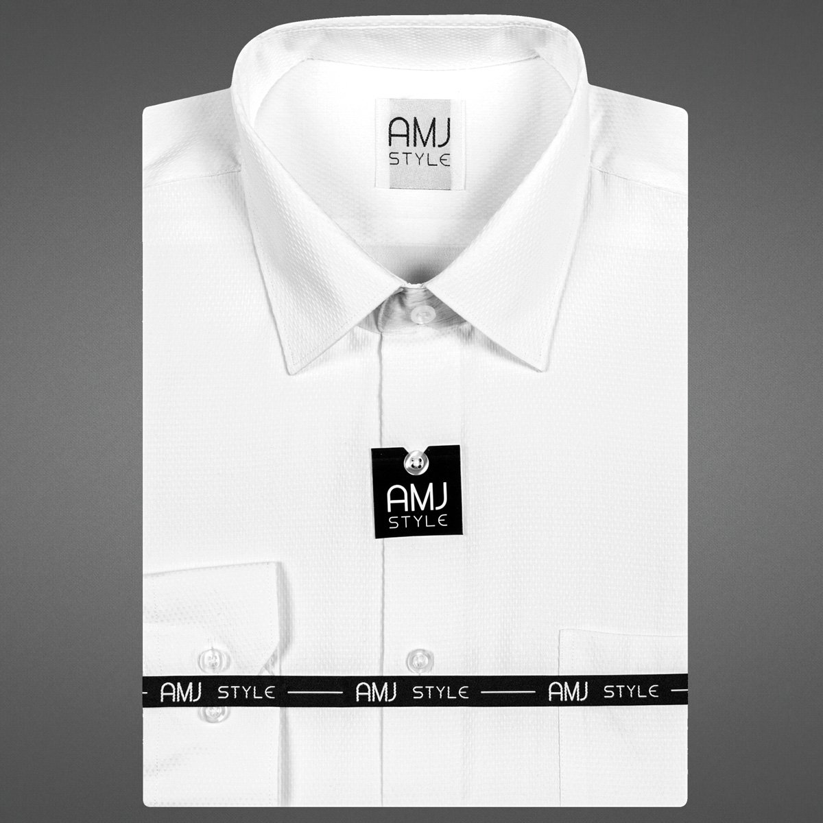 Pánská košile AMJ bílá s vetkávaným vzorem VKS838, krátký rukáv, slim fit, vel. 45