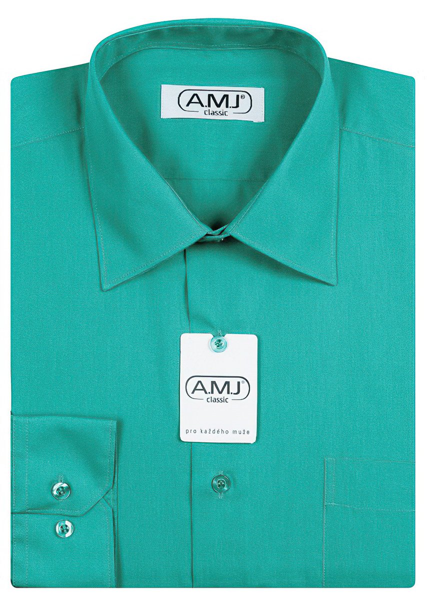 Pánská košile AMJ jednobarevná JD091, petrolejová, dlouhý rukáv, vel. 44